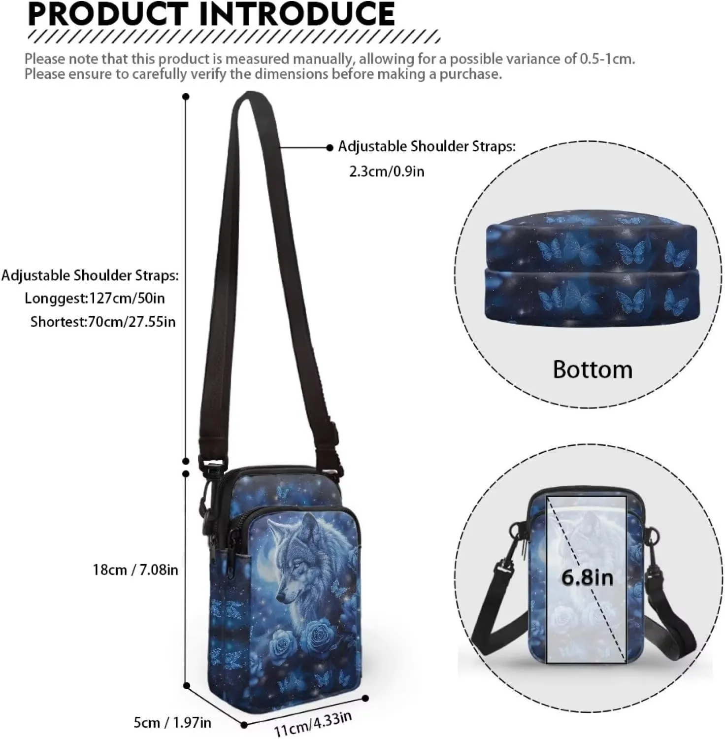 2 Layer Crossbody Bag Messenger Satchel Bags Wallet Phone Case for Men Women