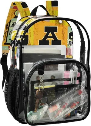 Aflyko PVC Backpack Route 66 Retro Transparent Bag Stadium Approved Daypack for Live House Concert Sport Game Festival Event Traveling