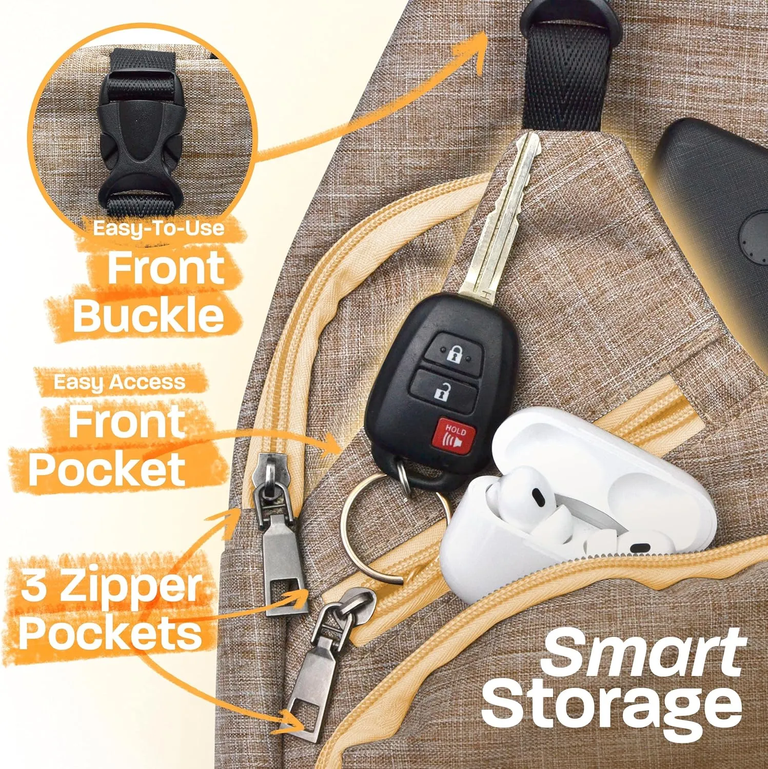 Anti-Theft Daypack Crossbody Sling Backpack, USB Charging Connector Port, Lightweight Day Pack for Travel, Hiking, Everyday, Regular, Apple Green