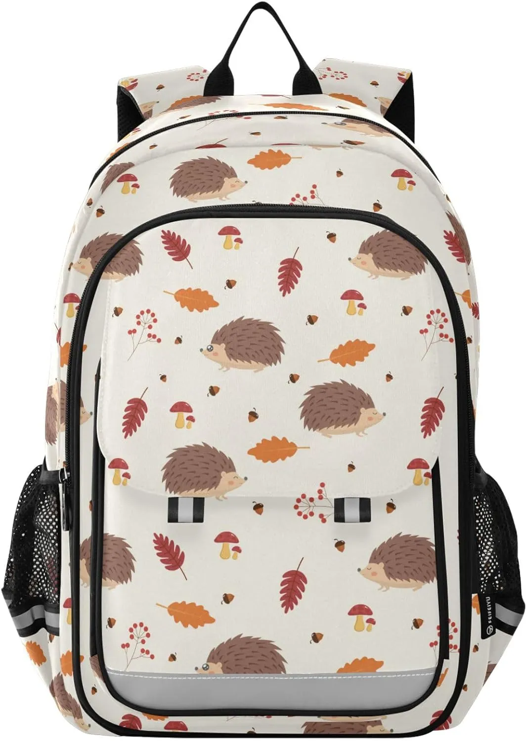 Aslsiy Kids Backpack Leaves and Hedgehog School Backpack for Boys Girls Mushroom Chestnut Book Bags Daycare 17 Inch Laptop Bag