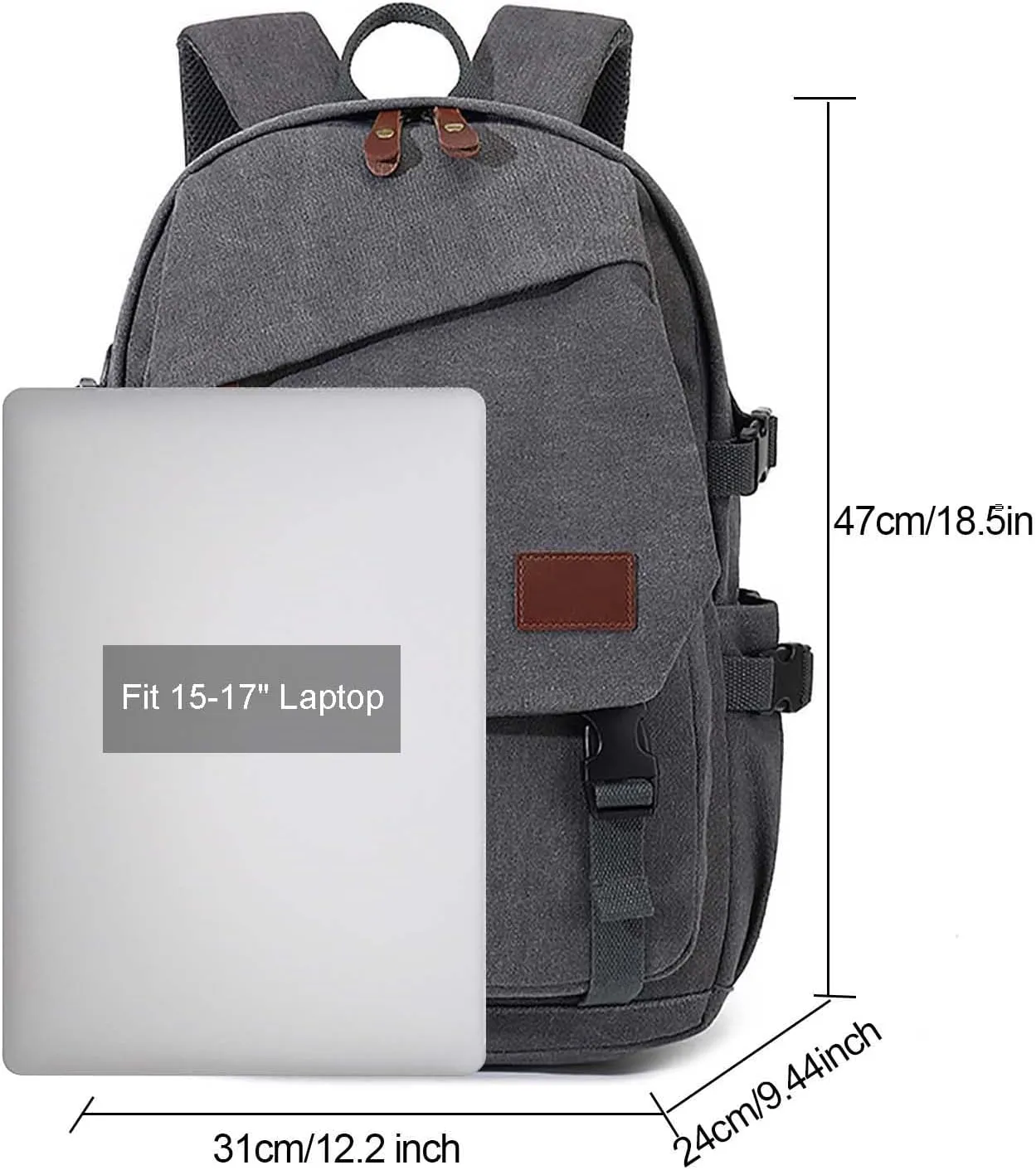 AUGUR Canvas Backpack for Men Casual Daypack Vintage Rucksack Laptop Backpack fit 15-17 inch Travel Hiking School Backpack(35L-Grey)