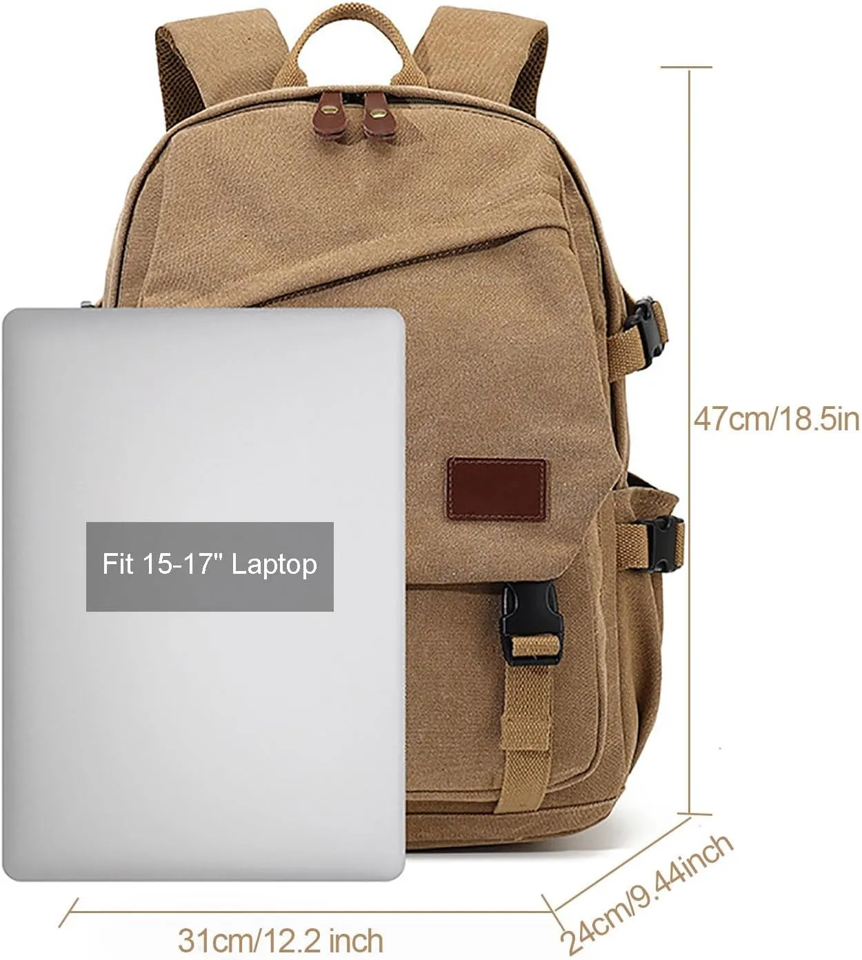 AUGUR Canvas Backpack for Men Casual Daypack Vintage Rucksack Laptop Backpack fit 15-17 inch Travel Hiking School Backpack(35L-Khaki)