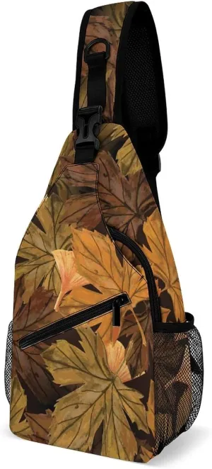 Autumn Dry Maple Leaves Sling Bag for Women Men Fall Crossbody Sling Backpack with Anti Theft,Multipurpose Chest Bag for Travel,Hiking,Cycling,Camping