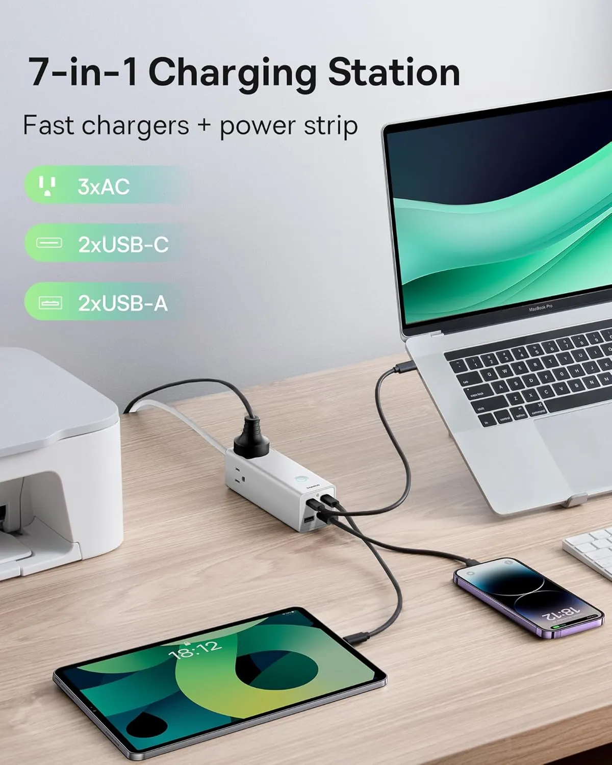 Baseus Power Strip Surge Protector 1200J - PD100W USB C Charger Extension Cord with 3 AC Outlets & 3 USB Port Fast Charging Charging Station for Office Dorm Room Home