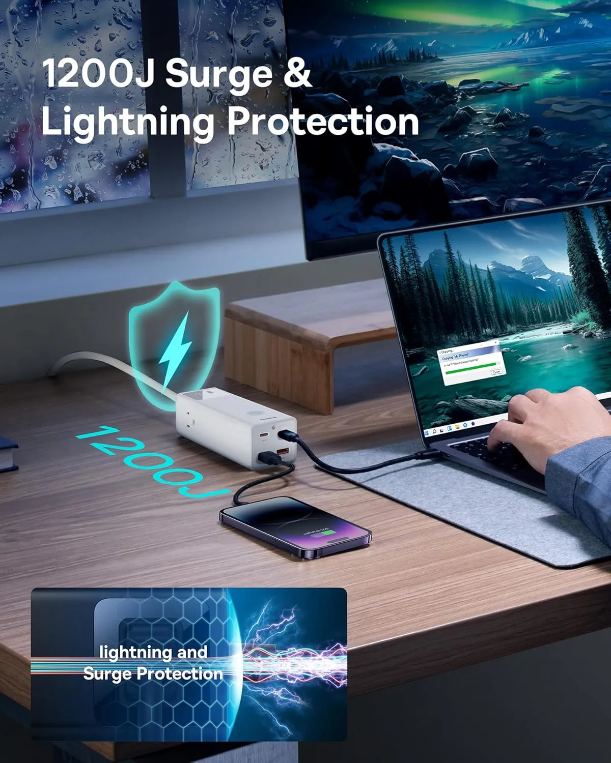 Baseus Power Strip Surge Protector 1200J - PD100W USB C Charger Extension Cord with 3 AC Outlets & 3 USB Port Fast Charging Charging Station for Office Dorm Room Home