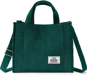 BINSUNS Corduroy Tote Bag for Women Small Satchel Bag Mini Tote Bag Aesthetic Crossbody Handbag - School Work Travel Shopping