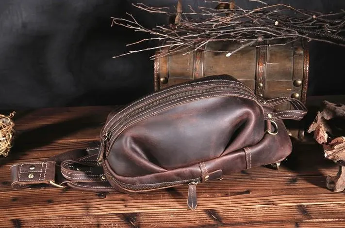 Black Crossbody Chest Bag Leather Sling Pack Cool Sling Bags for Men Cool Mens Sling Bags