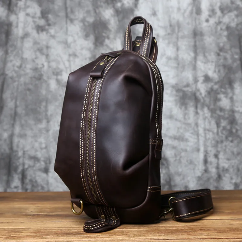 Black Crossbody Chest Bag Leather Sling Pack Cool Sling Bags for Men Cool Mens Sling Bags