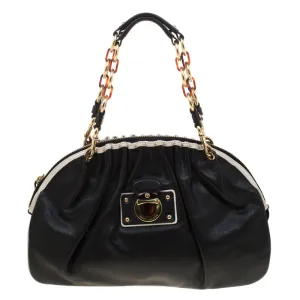 Black Leather Capra Satchel