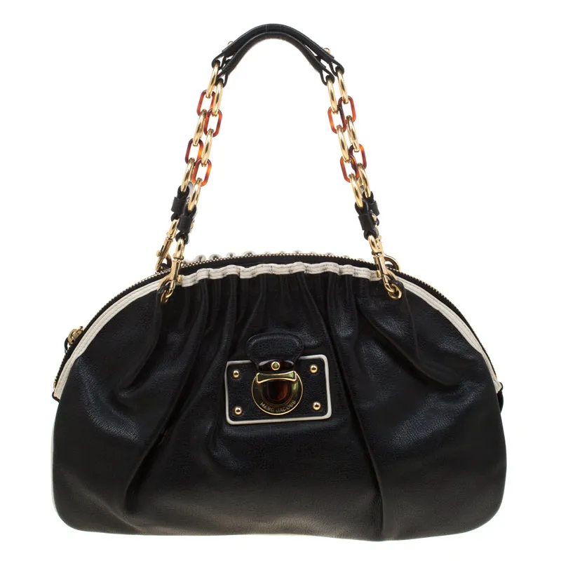 Black Leather Capra Satchel