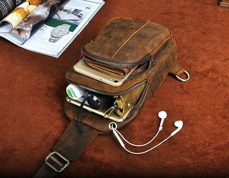 Blue Leather Sling Backpack Crossbody Sling Backpack Best Cross Body Sling Bag Mens Leather Sling Bags