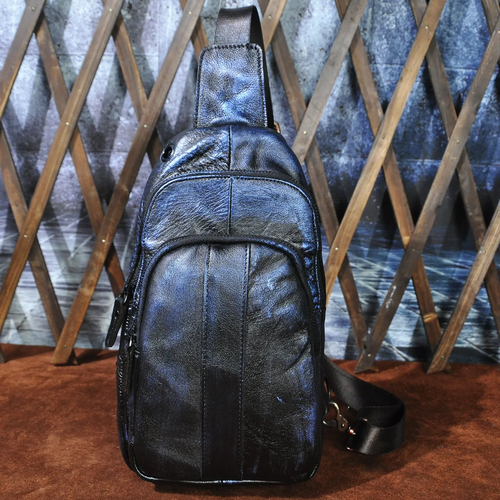 Blue Leather Sling Backpack Crossbody Sling Backpack Best Cross Body Sling Bag Mens Leather Sling Bags