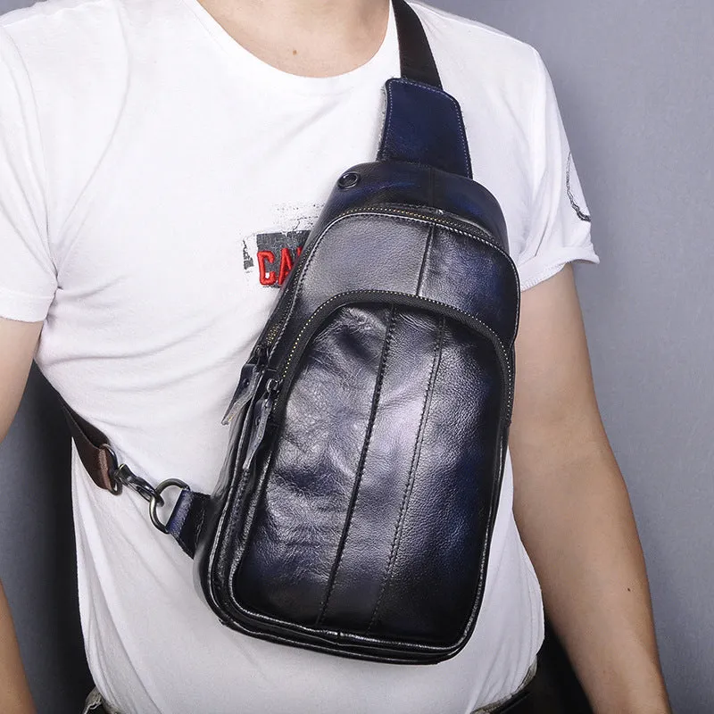 Blue Leather Sling Backpack Crossbody Sling Backpack Best Cross Body Sling Bag Mens Leather Sling Bags