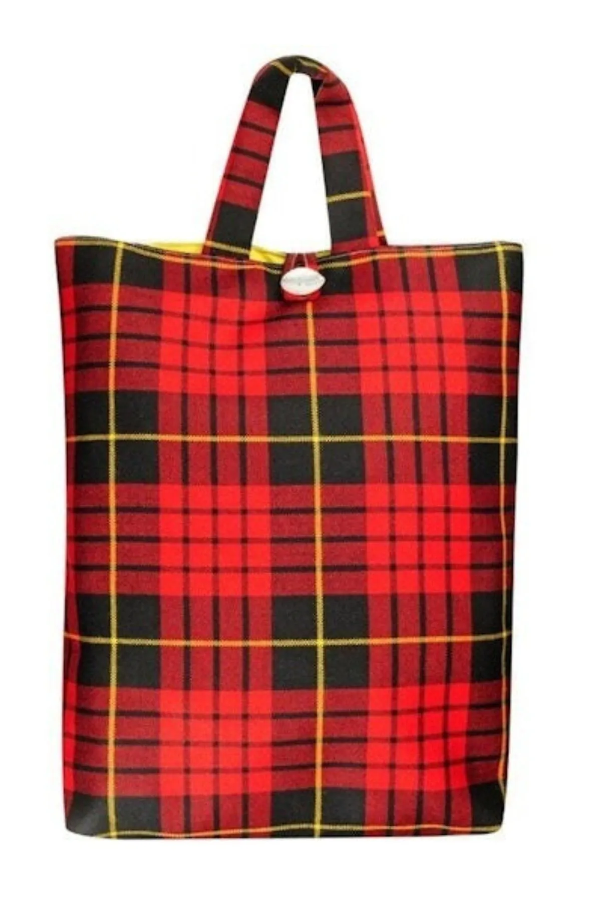 Button Closure Tartan Tote Bag