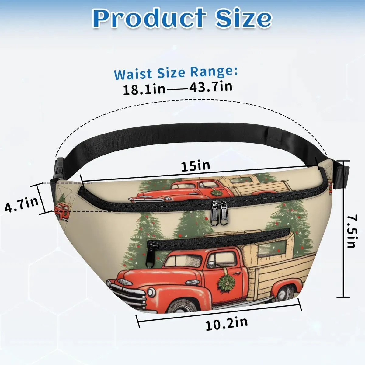 Car Tree Christmas Sling Bag Crossbody Backpack Chest Daypack for Women Sport Travel Hiking Casual Bag Multipurpose Waist Pack With Zipper Closure Adjustable Strap Shoulder Bag