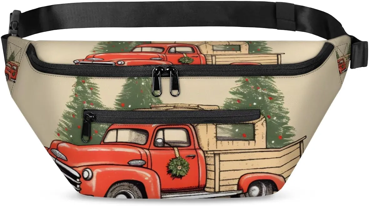 Car Tree Christmas Sling Bag Crossbody Backpack Chest Daypack for Women Sport Travel Hiking Casual Bag Multipurpose Waist Pack With Zipper Closure Adjustable Strap Shoulder Bag