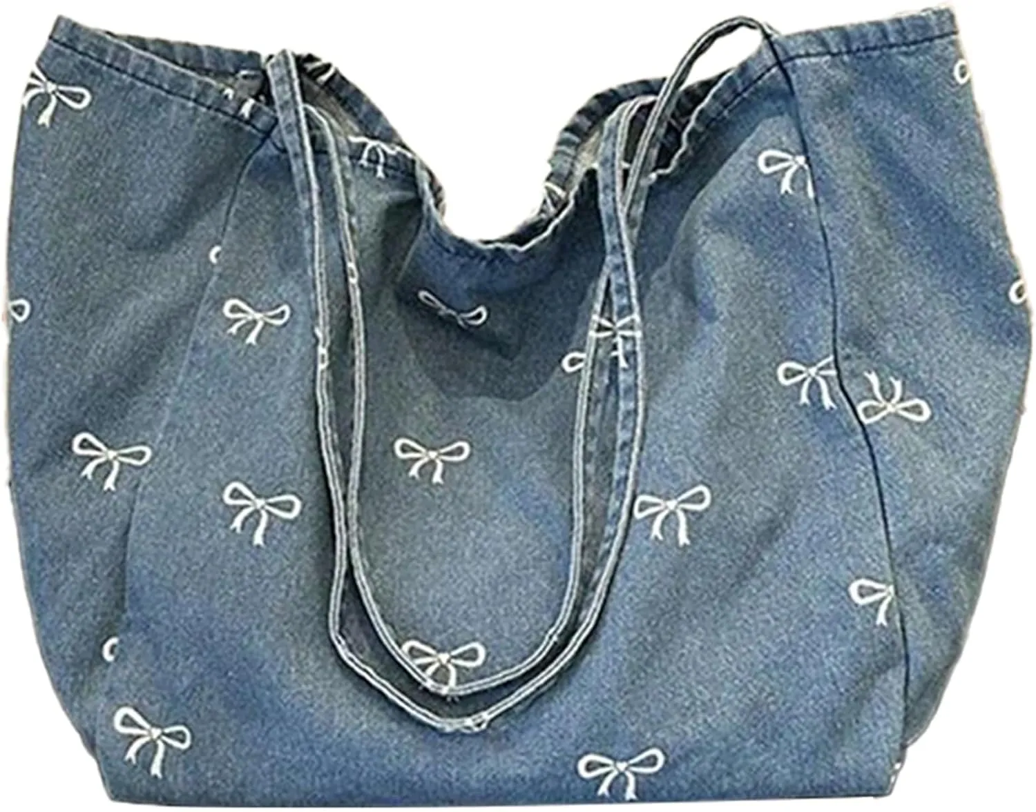 Chic Denim Bow Handbag - Kawaii Vintage Message Bag for Women, Large Capacity Casual Shoulder Bag, Perfect Travel