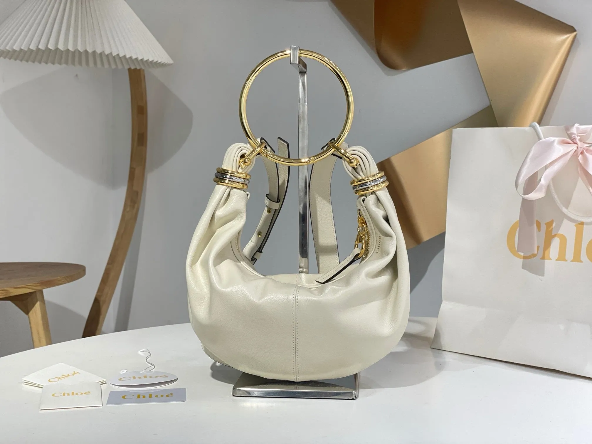 CLE018 Small Bracelet Hobo Bag in Grained Leather / 12.6x5.5x3.9inch / HIGHEST QUALITY VERSION