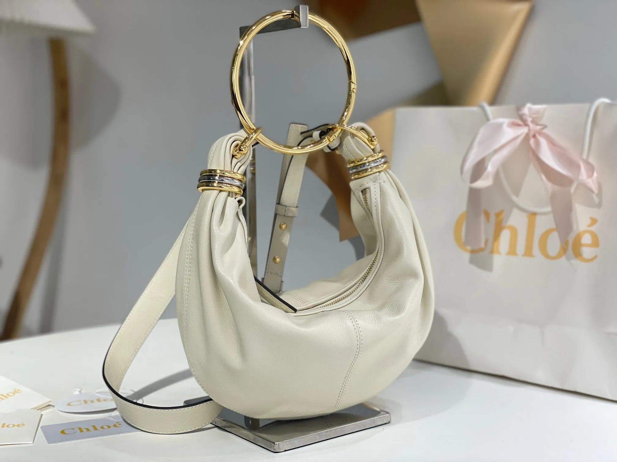 CLE018 Small Bracelet Hobo Bag in Grained Leather / 12.6x5.5x3.9inch / HIGHEST QUALITY VERSION