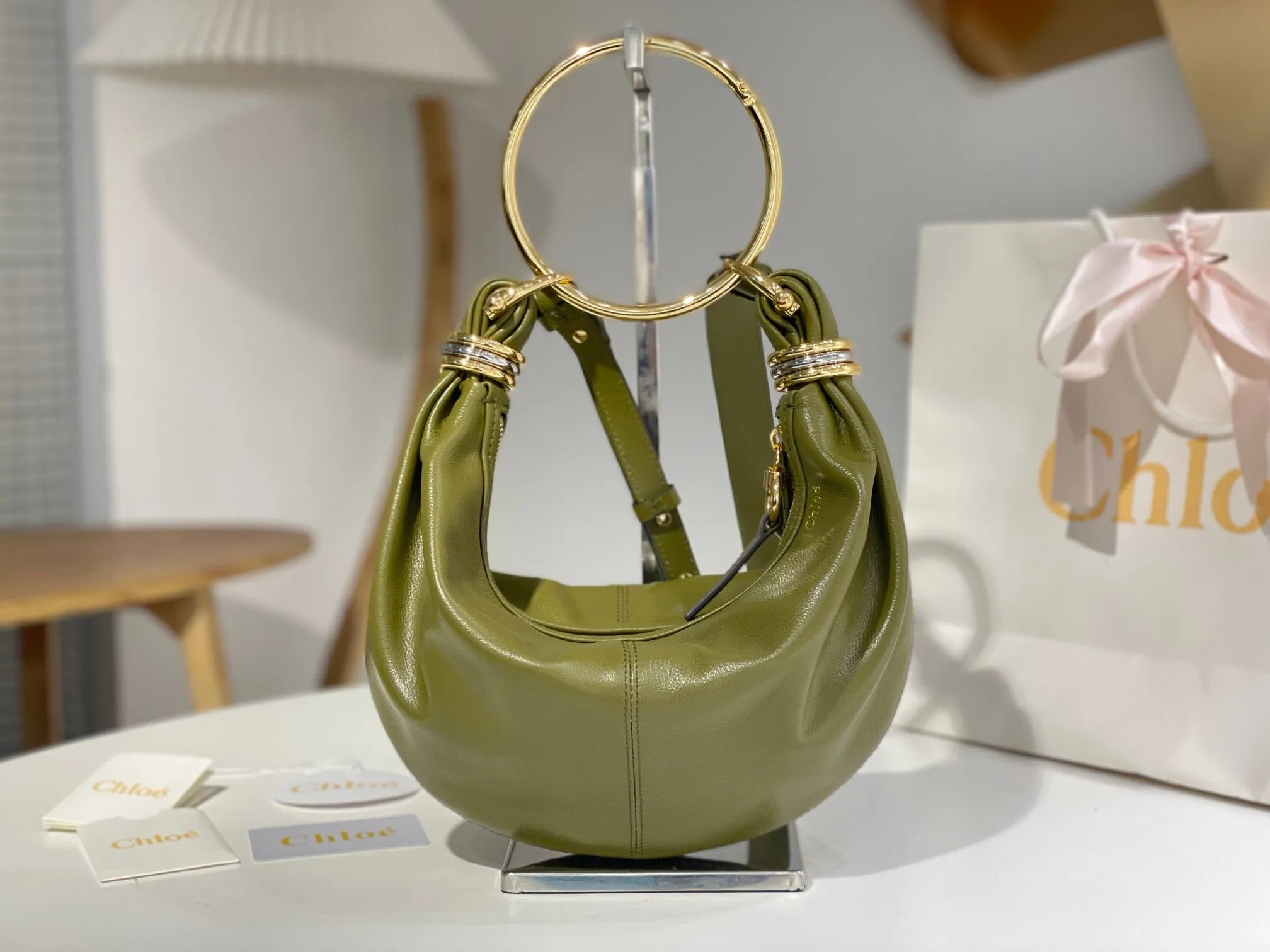 CLE018 Small Bracelet Hobo Bag in Grained Leather / 12.6x5.5x3.9inch / HIGHEST QUALITY VERSION