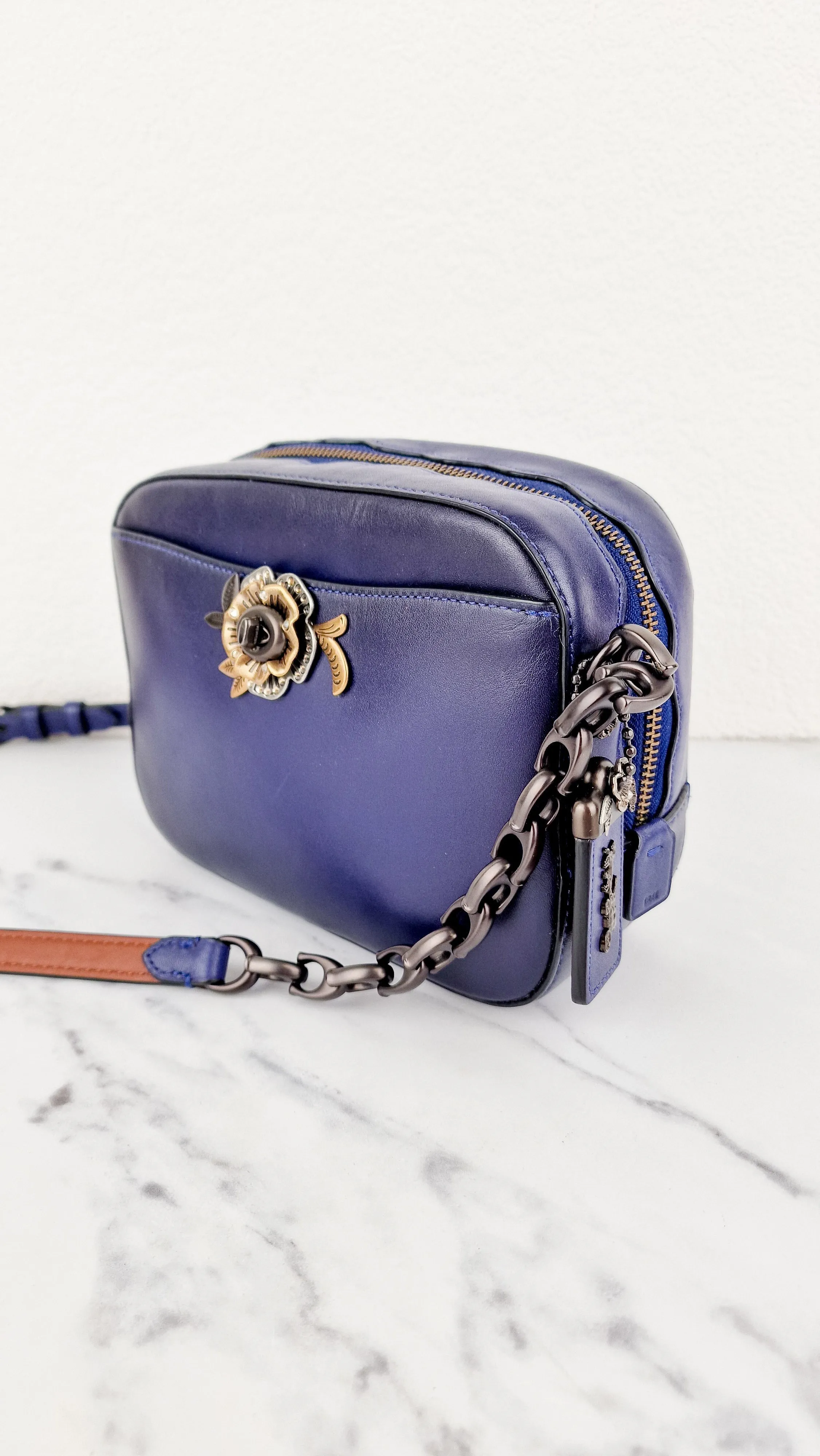 Coach 1941 Camera Bag with Tea Rose Turnlock Scalloped Edge C-Chain Strap Cadet Blue Purple Crossbody Bag - Coach 29094