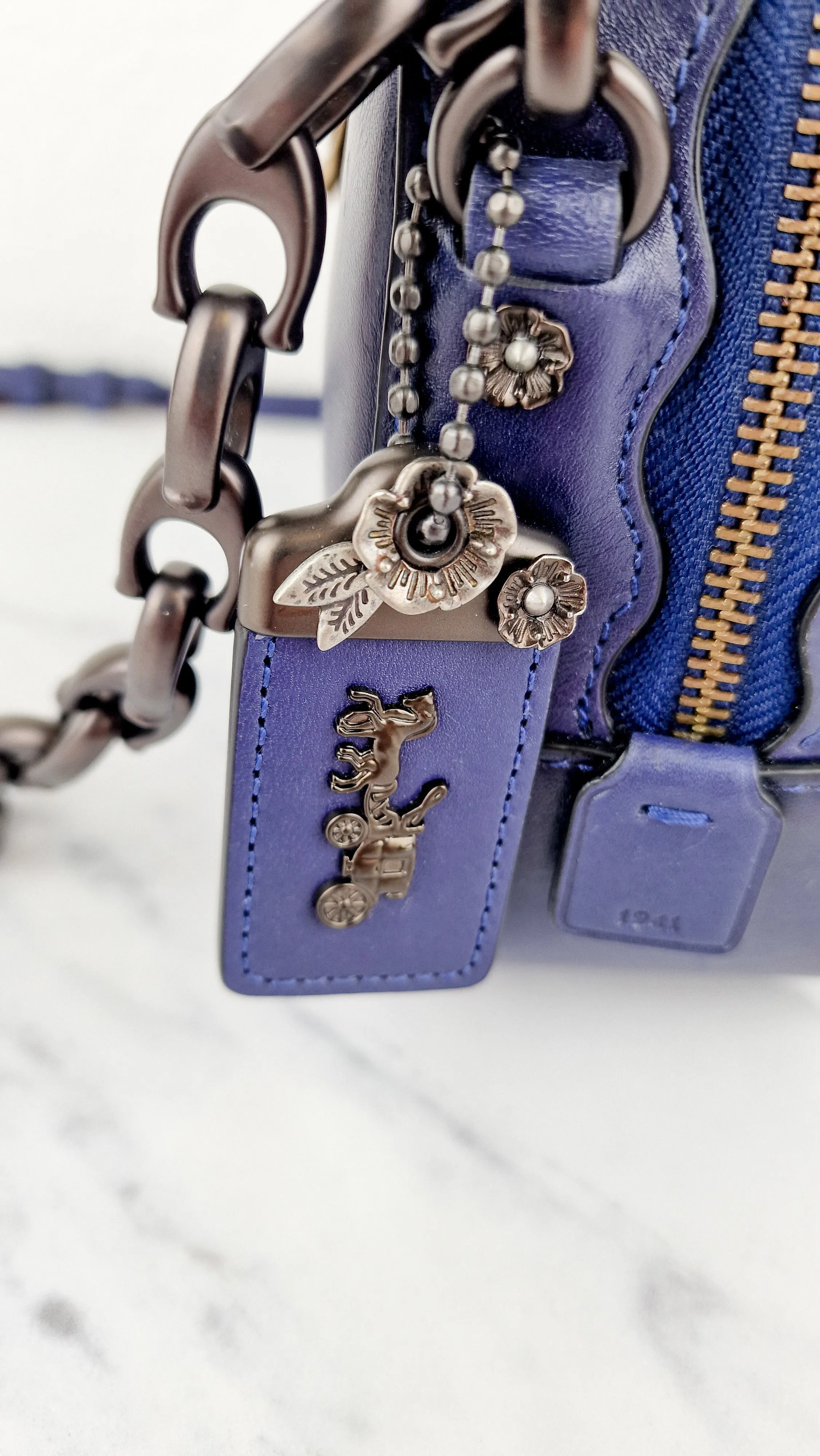 Coach 1941 Camera Bag with Tea Rose Turnlock Scalloped Edge C-Chain Strap Cadet Blue Purple Crossbody Bag - Coach 29094
