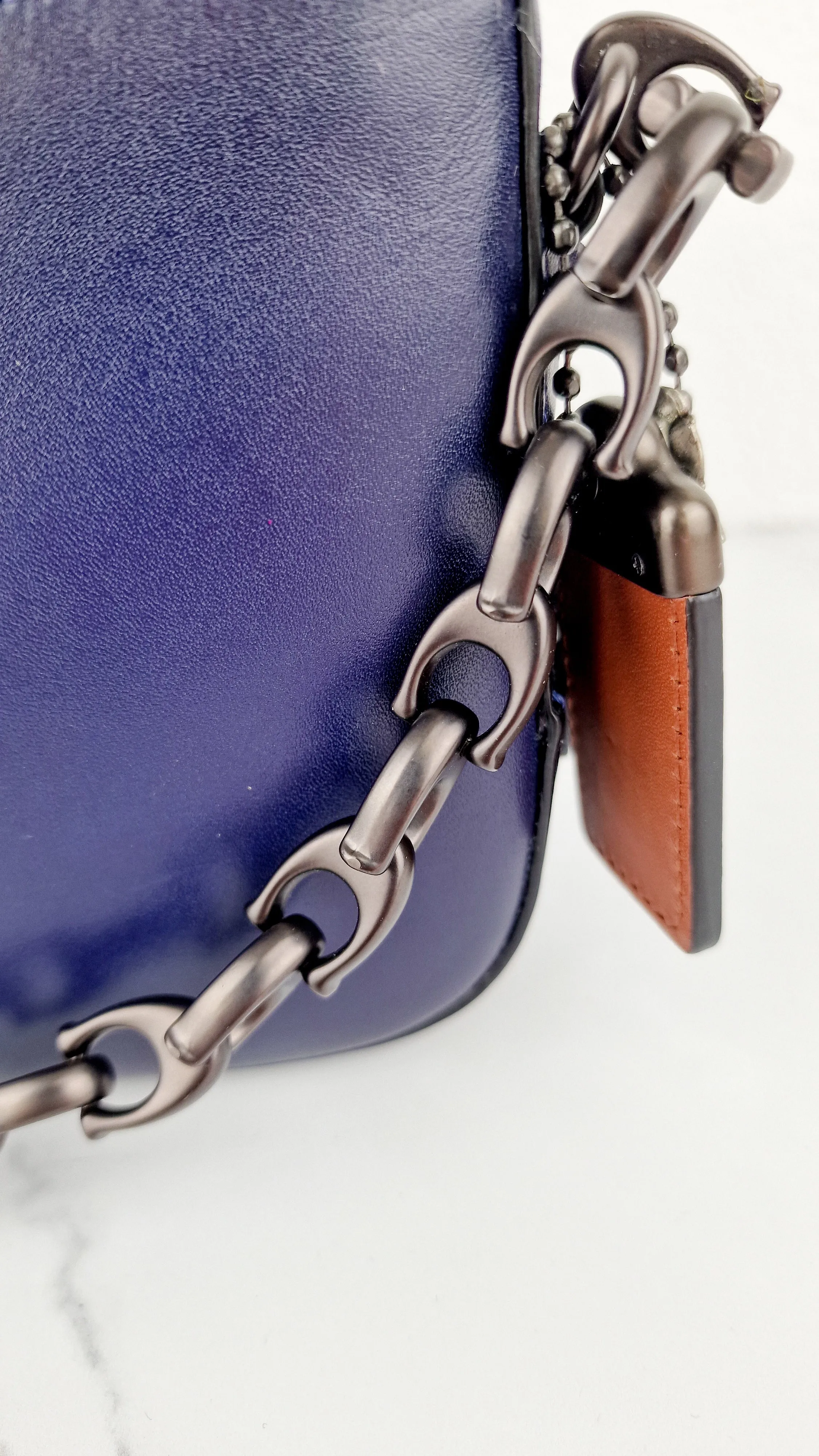 Coach 1941 Camera Bag with Tea Rose Turnlock Scalloped Edge C-Chain Strap Cadet Blue Purple Crossbody Bag - Coach 29094