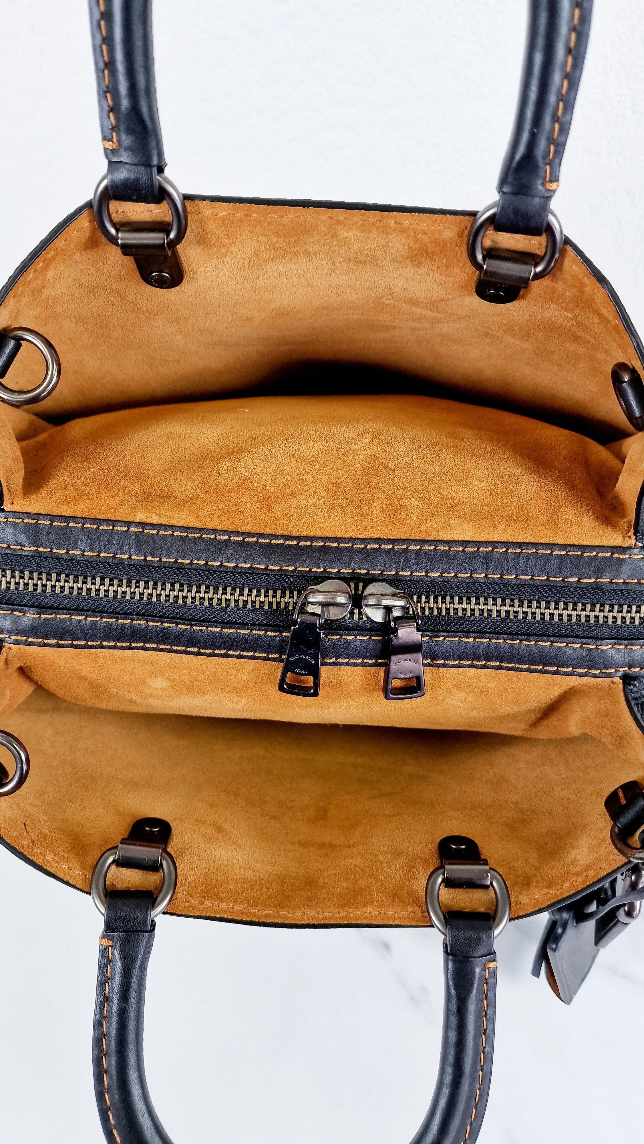 Coach 1941 Rogue 31 Bag in Black Pebble Leather with Honey Suede - Classic Handbag - Coach 38124