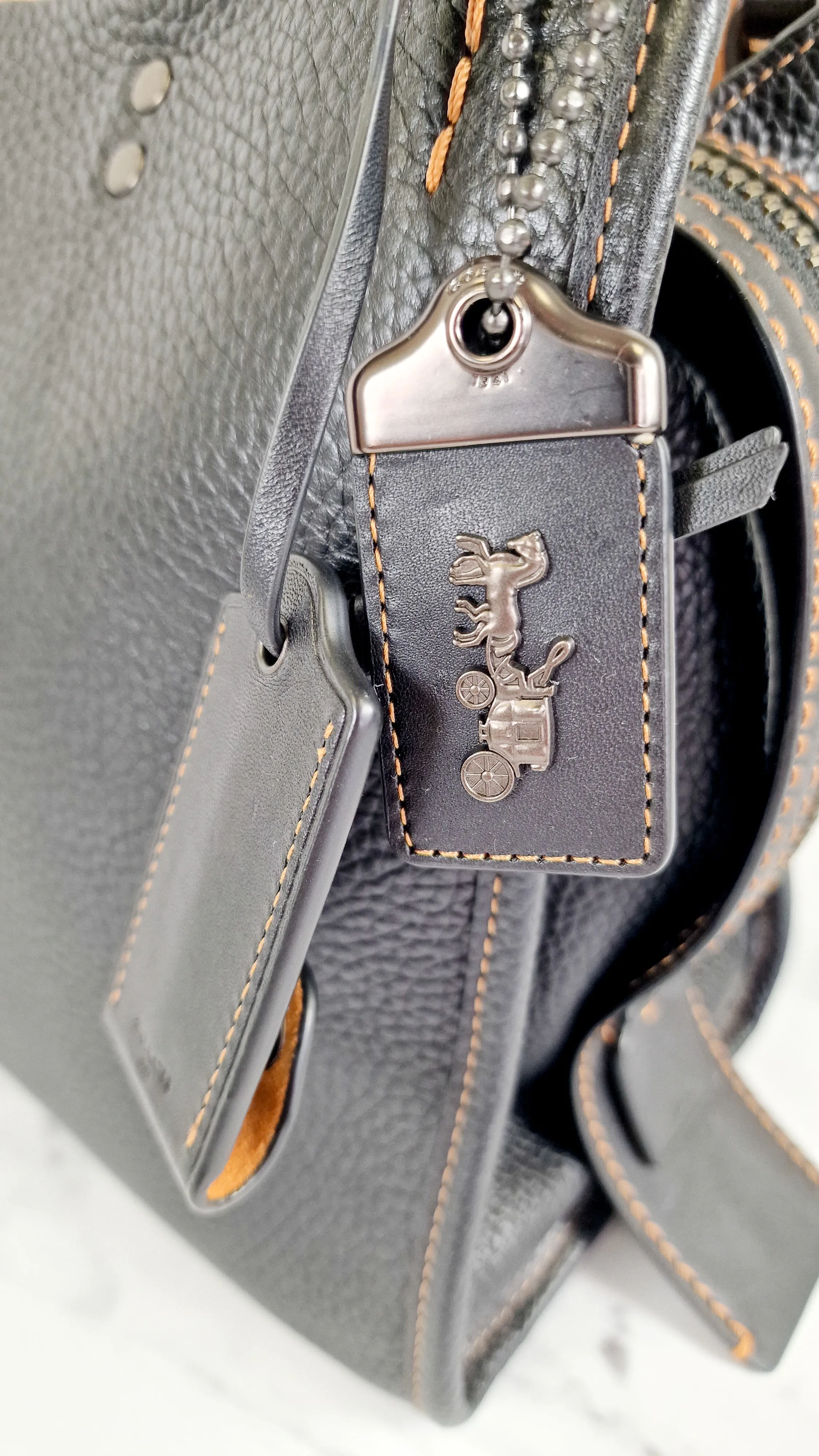 Coach 1941 Rogue 31 Bag in Black Pebble Leather with Honey Suede - Classic Handbag - Coach 38124