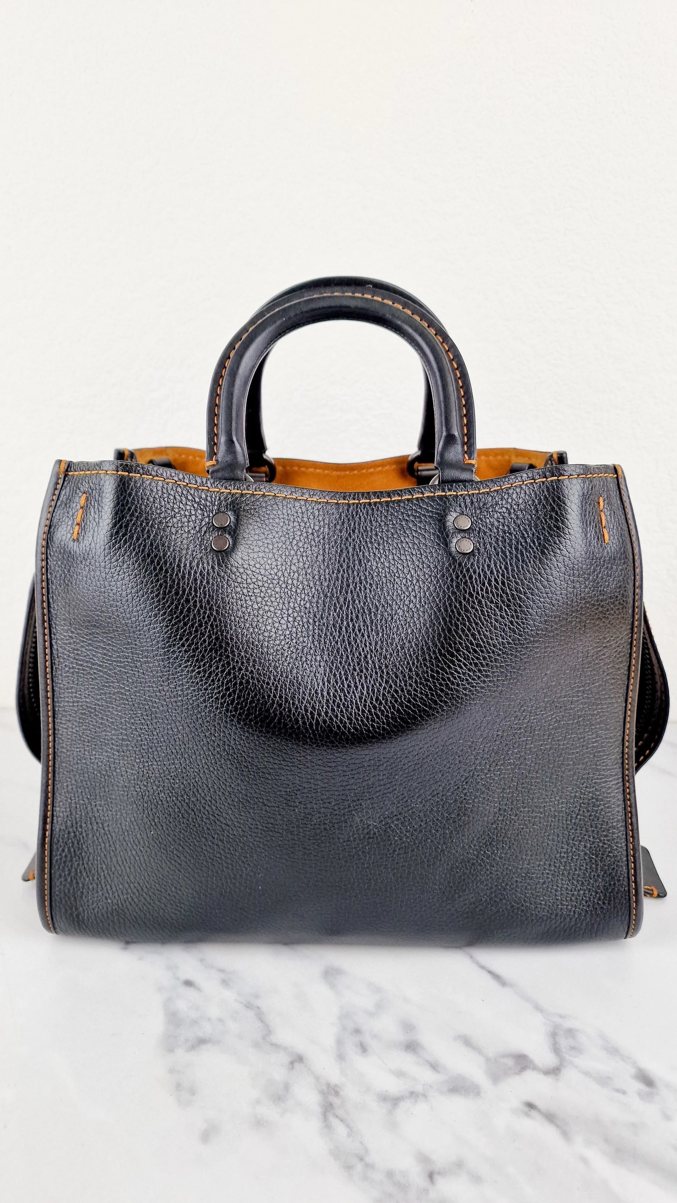 Coach 1941 Rogue 31 Bag in Black Pebble Leather with Honey Suede - Handbag - Coach 38124