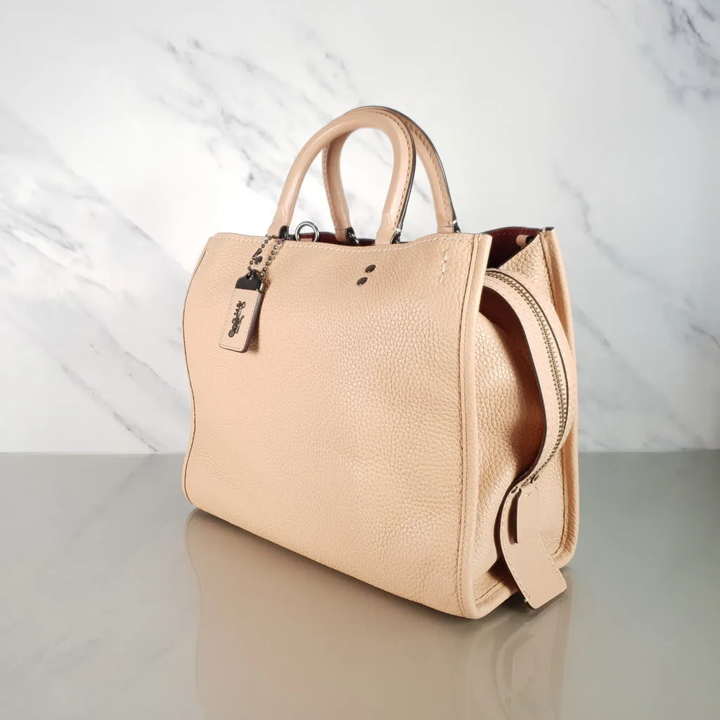 Coach 1941 Rogue 31 Handbag in Beechwood Nude Neutral Pebble and Burgundy
