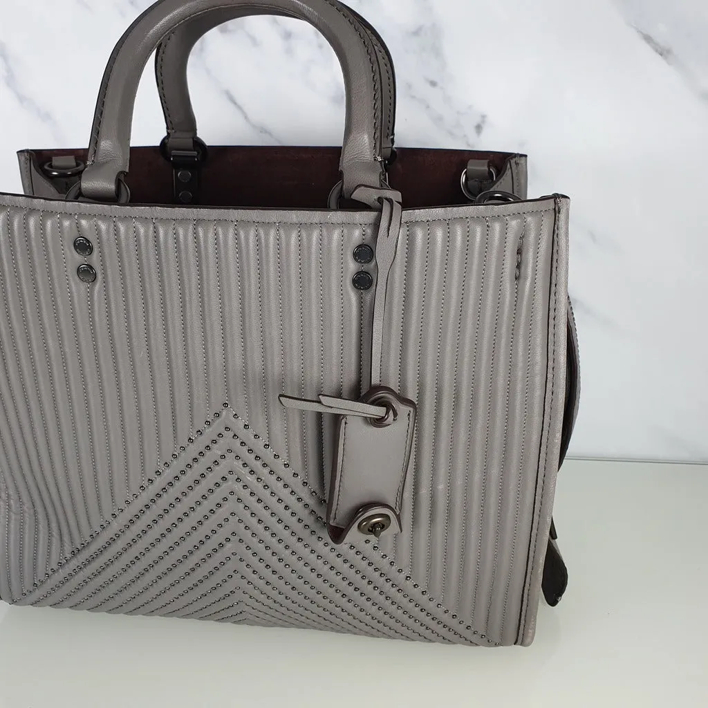 Coach 1941 Rogue 31 Heather Grey Nappa Leather With Quilting & Rivets Chevrons Satchel Bag