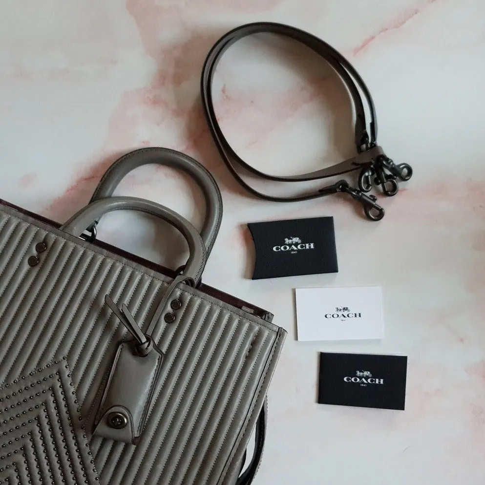 Coach 1941 Rogue 31 Heather Grey Nappa Leather With Quilting & Rivets Chevrons Satchel Bag