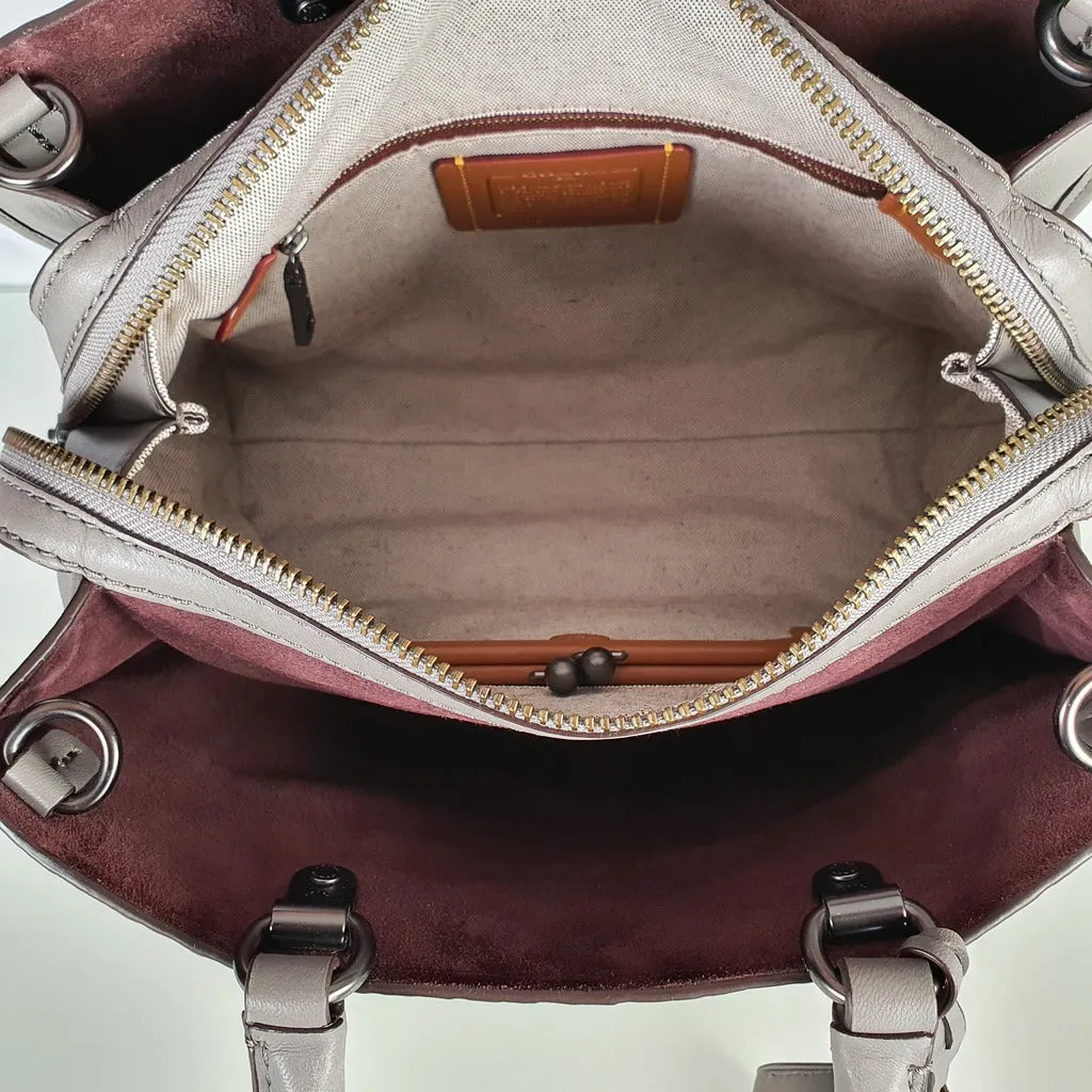 Coach 1941 Rogue 31 Heather Grey Nappa Leather With Quilting & Rivets Chevrons Satchel Bag