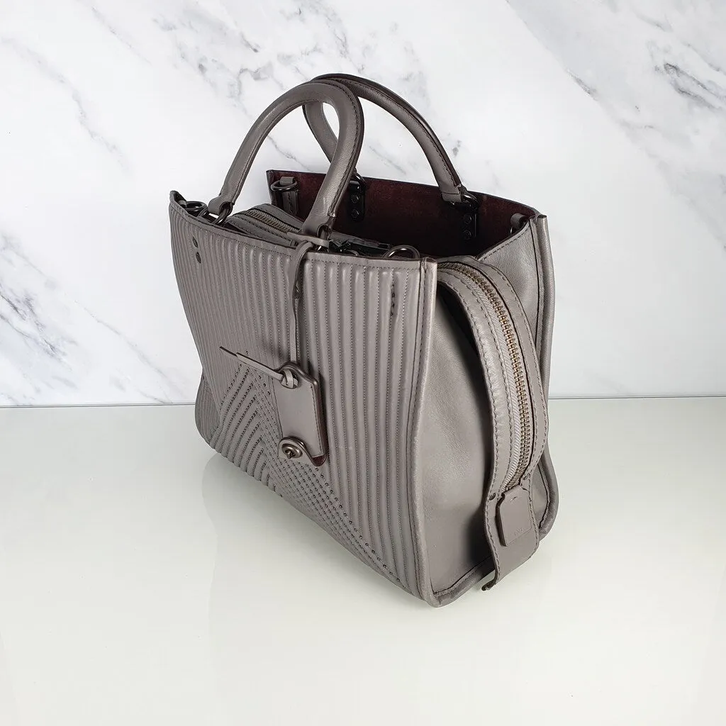 Coach 1941 Rogue 31 Heather Grey Nappa Leather With Quilting & Rivets Chevrons Satchel Bag