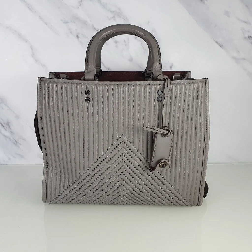 Coach 1941 Rogue 31 Heather Grey Nappa Leather With Quilting & Rivets Chevrons Satchel Bag