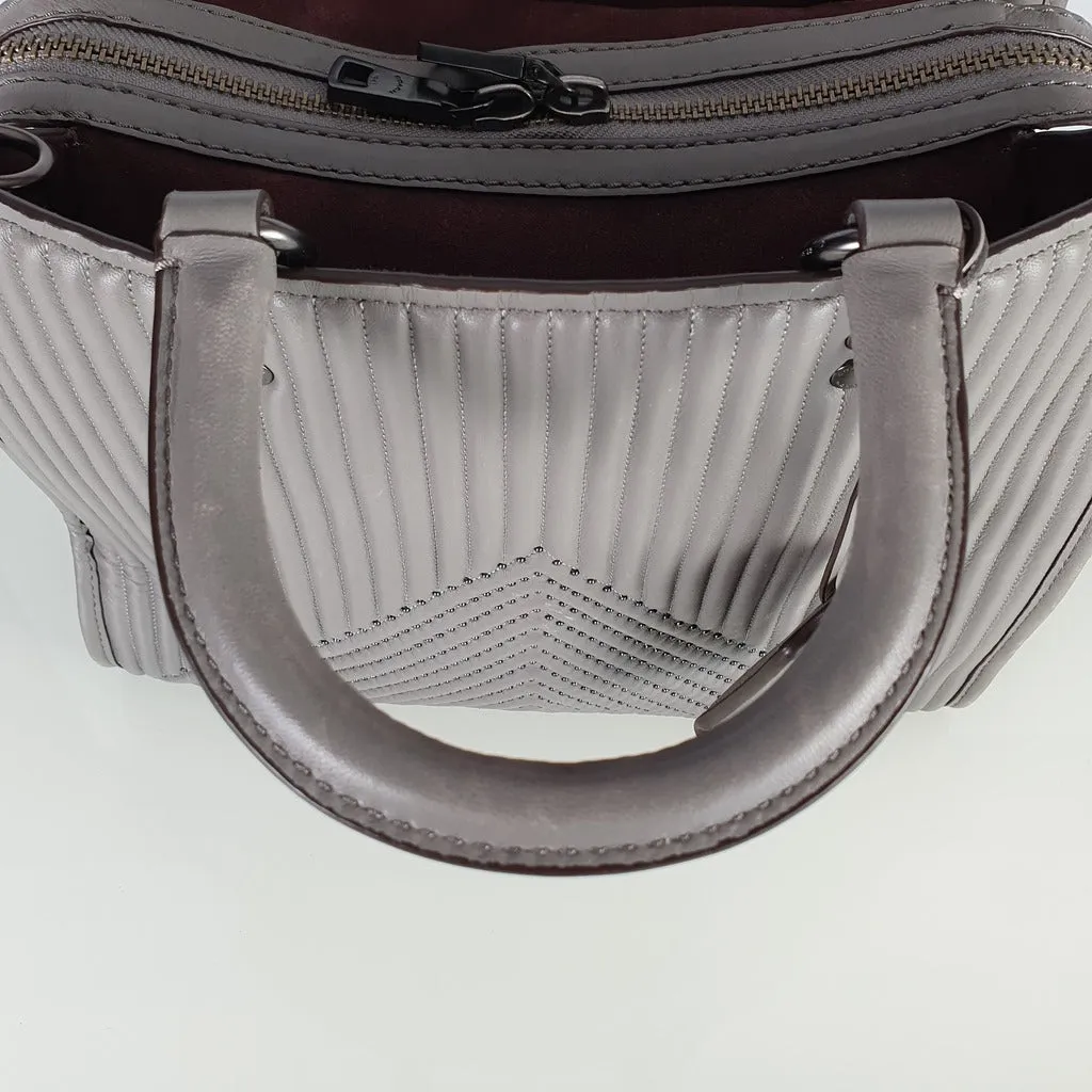 Coach 1941 Rogue 31 Heather Grey Nappa Leather With Quilting & Rivets Chevrons Satchel Bag