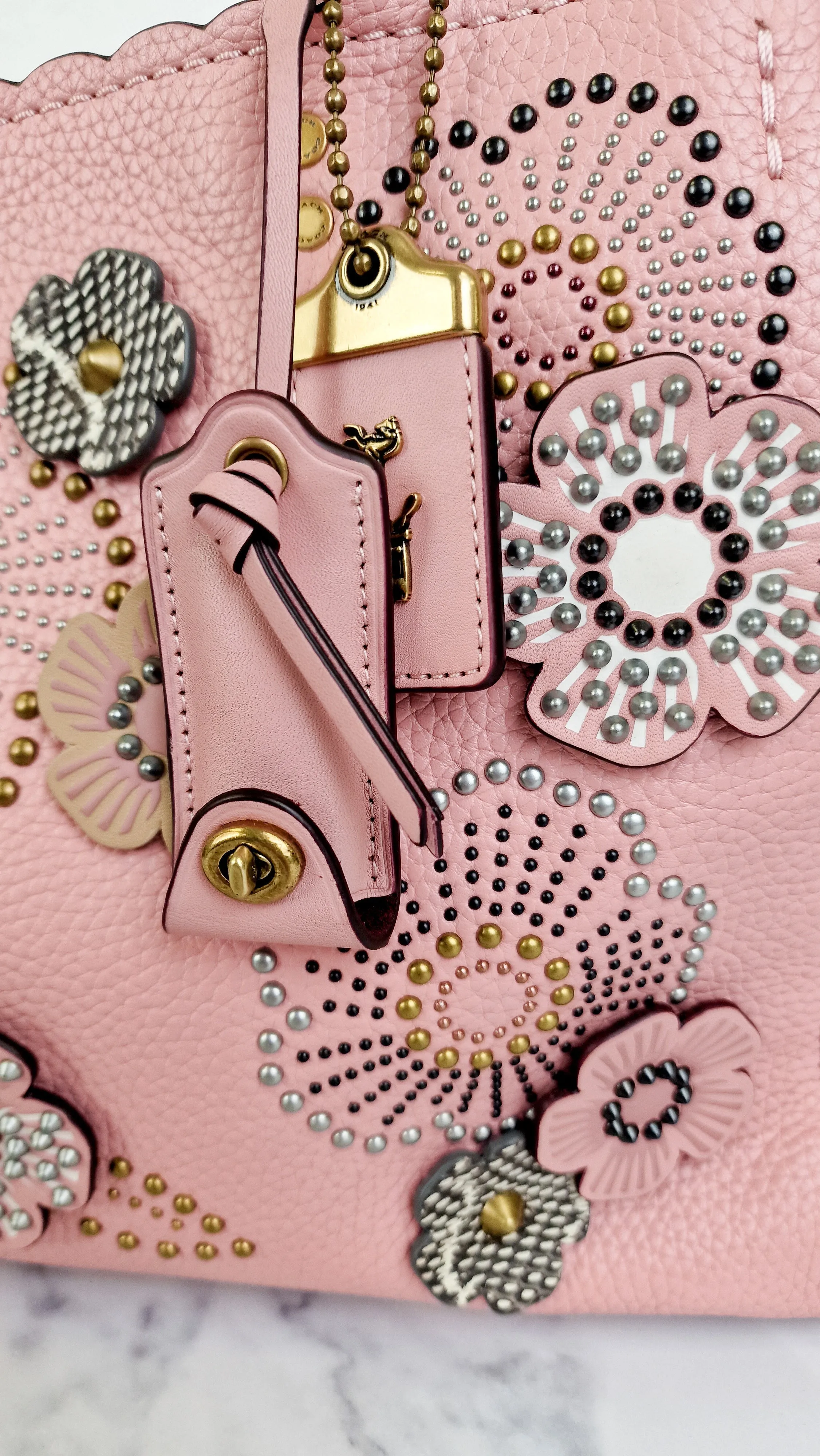 Coach 1941 Rogue 31 in Peony Pink With Snakeskin Tea Roses & Rivets - Handbag With Flowers - Coach 26890
