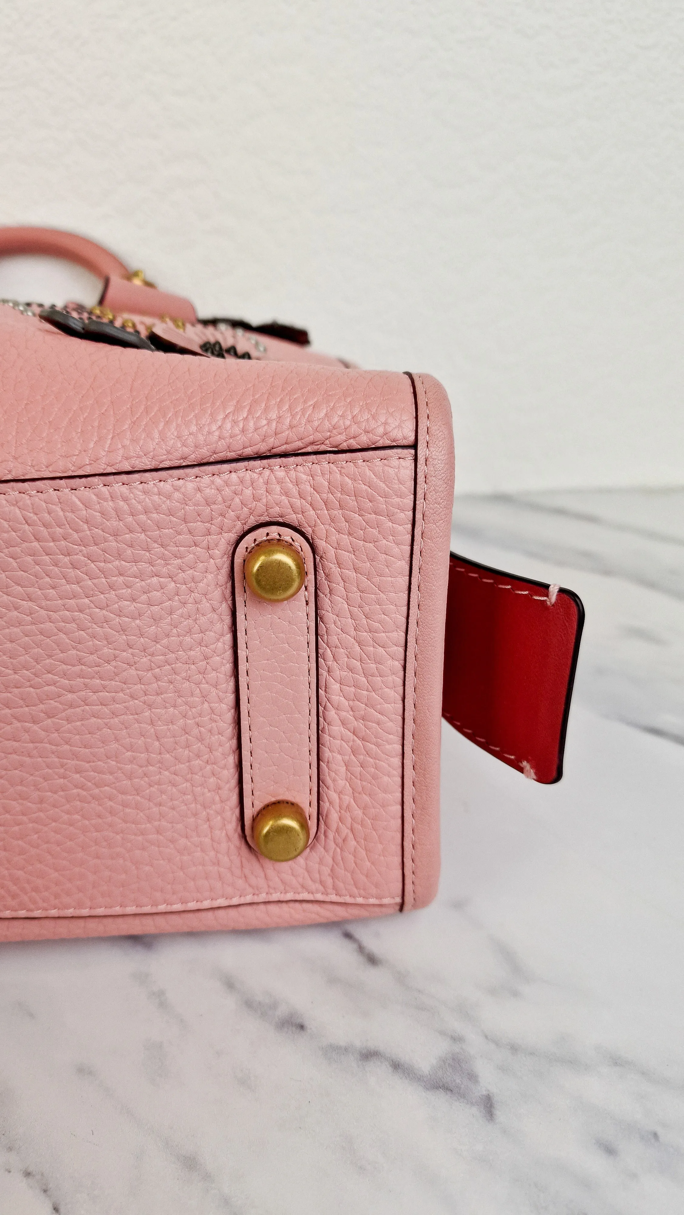 Coach 1941 Rogue 31 in Peony Pink With Snakeskin Tea Roses & Rivets - Handbag With Flowers - Coach 26890