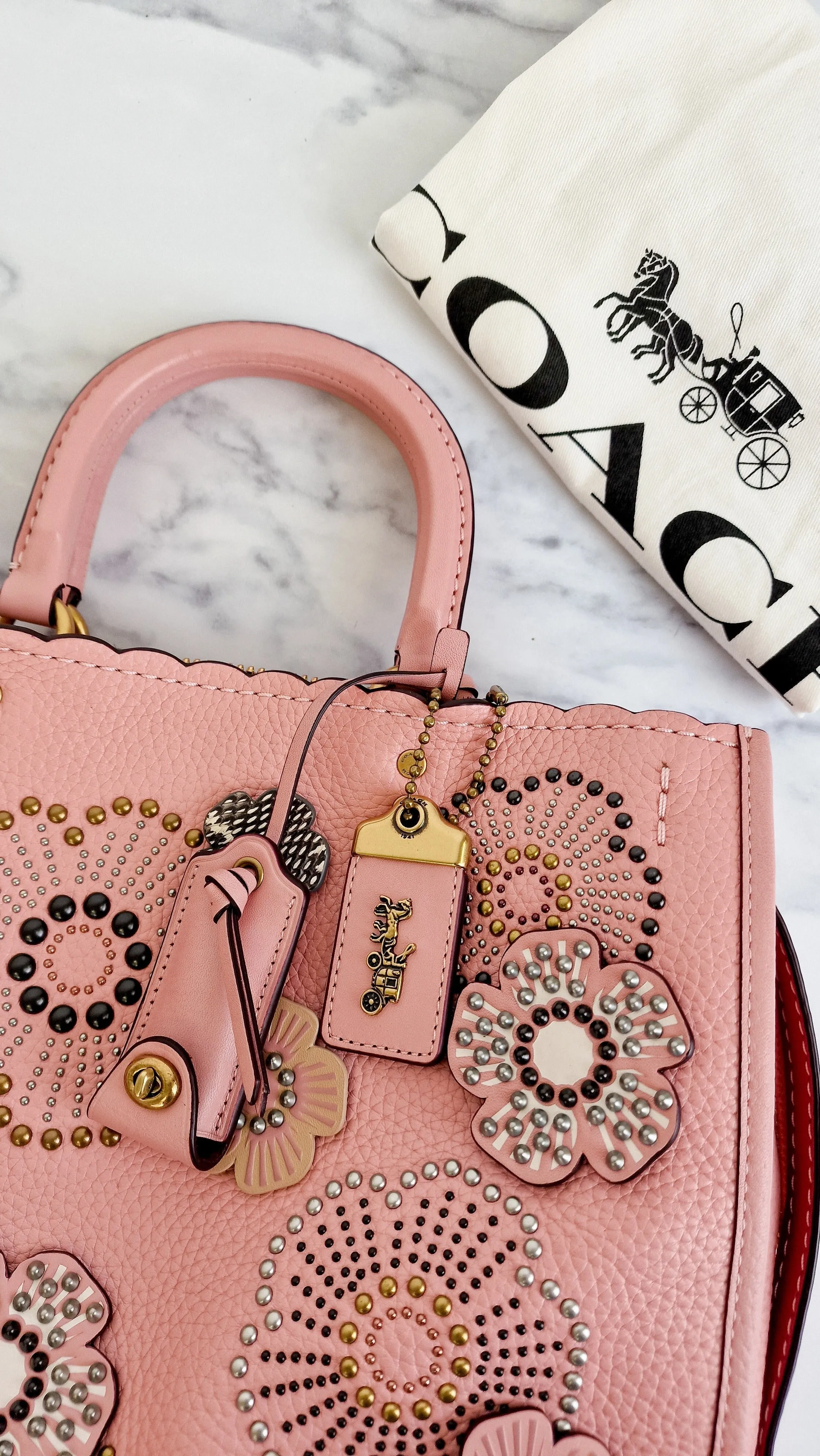 Coach 1941 Rogue 31 in Peony Pink With Snakeskin Tea Roses & Rivets - Handbag With Flowers - Coach 26890