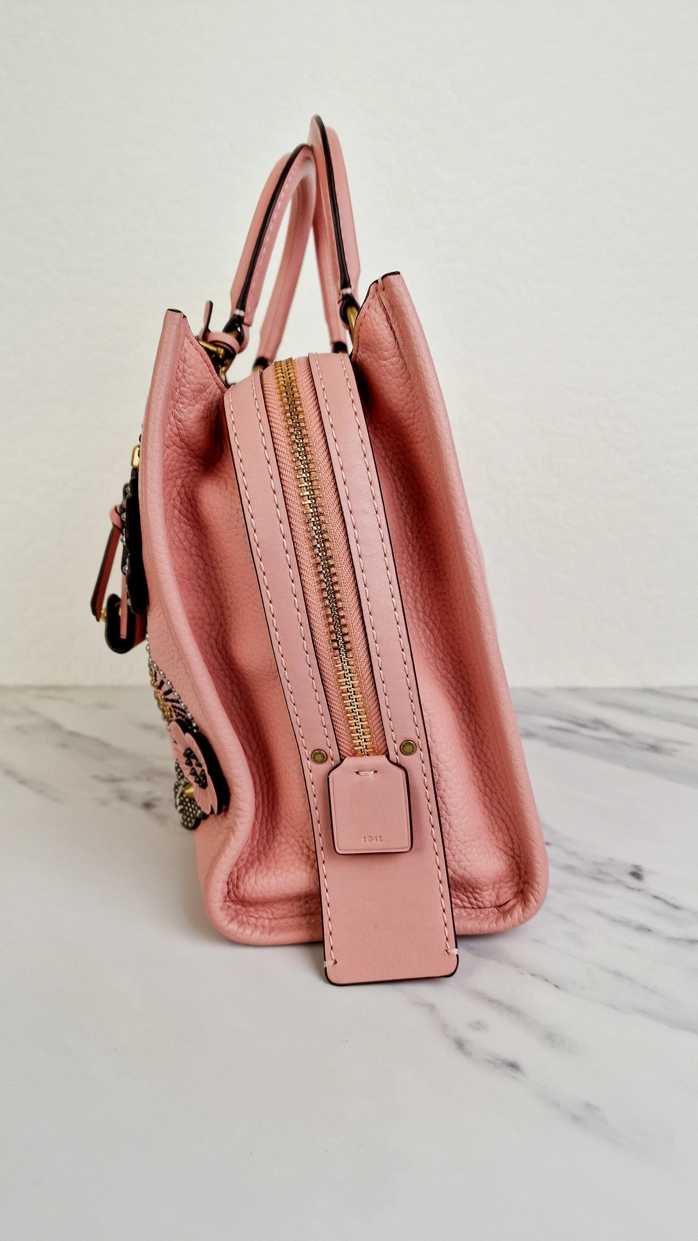 Coach 1941 Rogue 31 in Peony Pink With Snakeskin Tea Roses & Rivets - Handbag With Flowers - Coach 26890