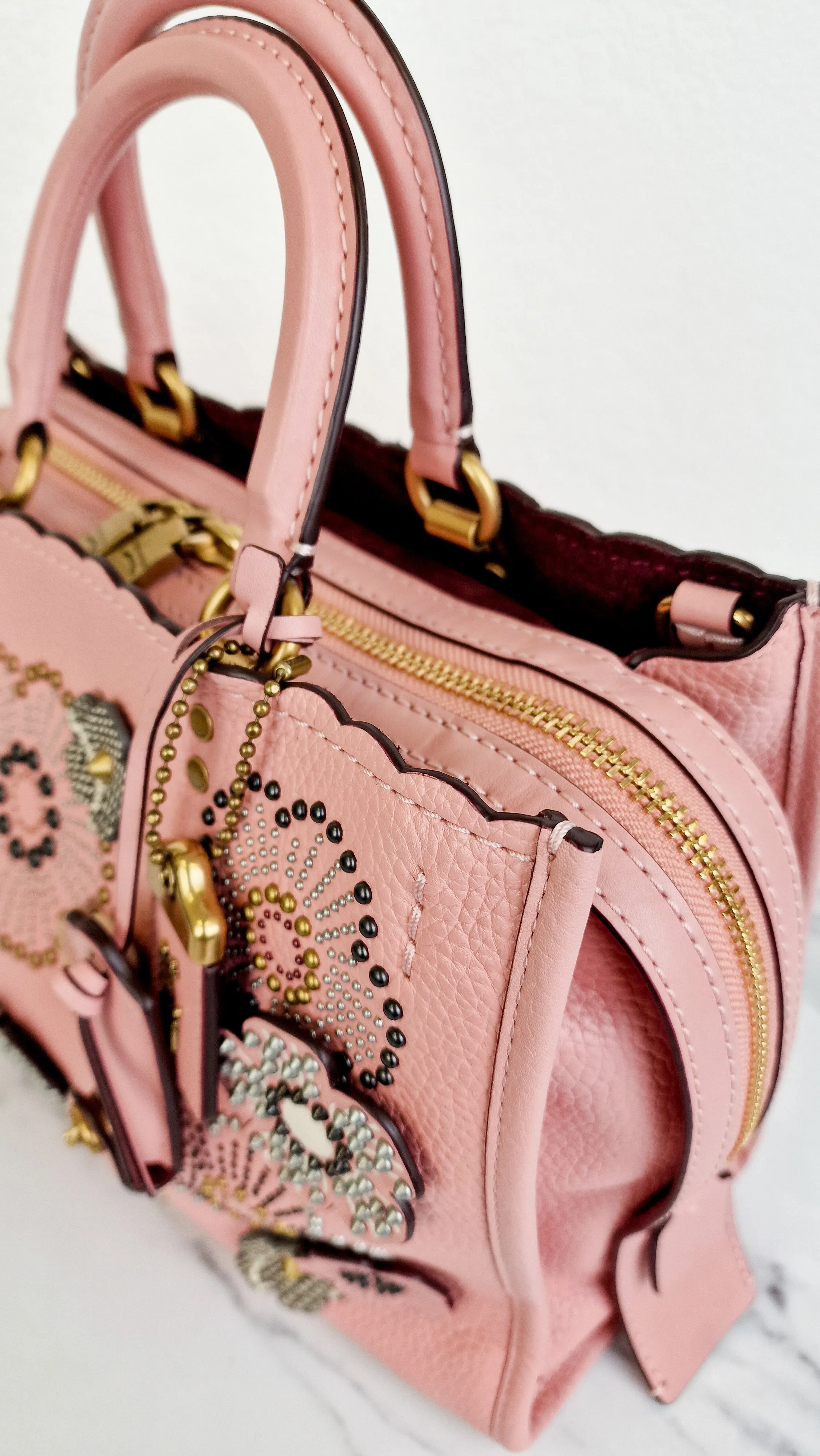 Coach 1941 Rogue 31 in Peony Pink With Snakeskin Tea Roses & Rivets - Handbag With Flowers - Coach 26890