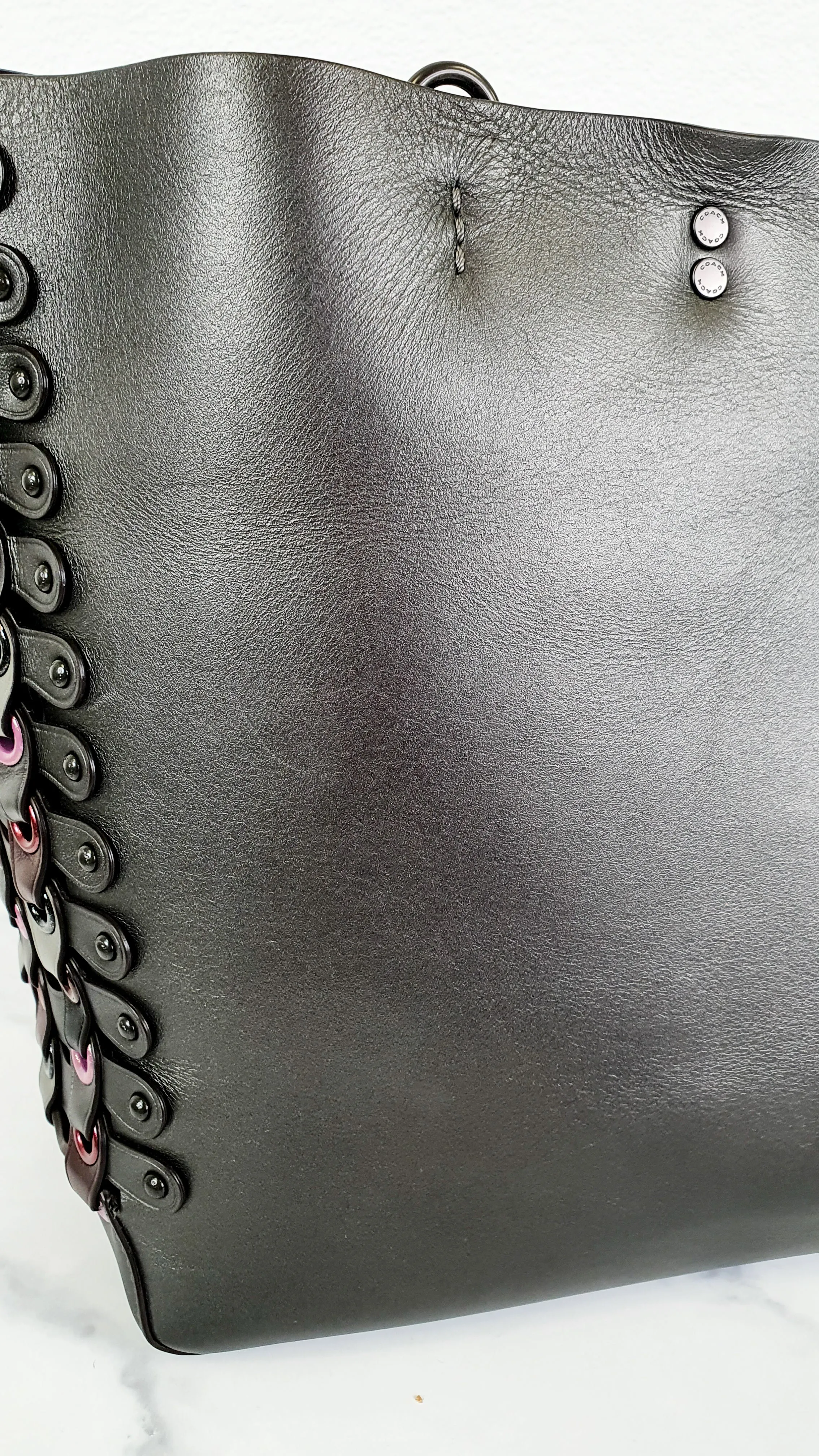 Coach 1941 Rogue Tote Bag With Links in Graphite Metallic Grey Smooth Leather Handbag Shoulder Bag - Coach 26887