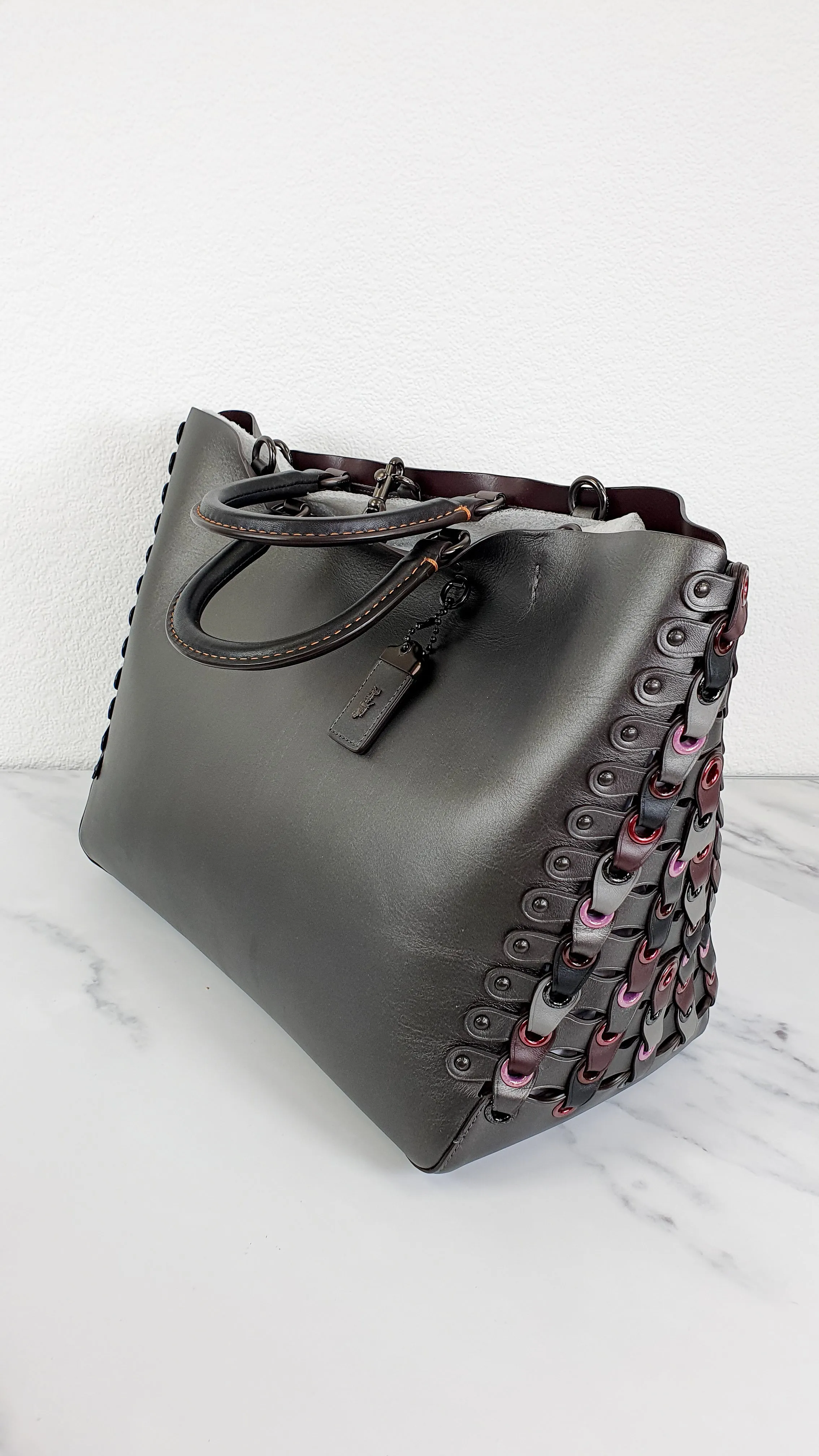 Coach 1941 Rogue Tote Bag With Links in Graphite Metallic Grey Smooth Leather Handbag Shoulder Bag - Coach 26887