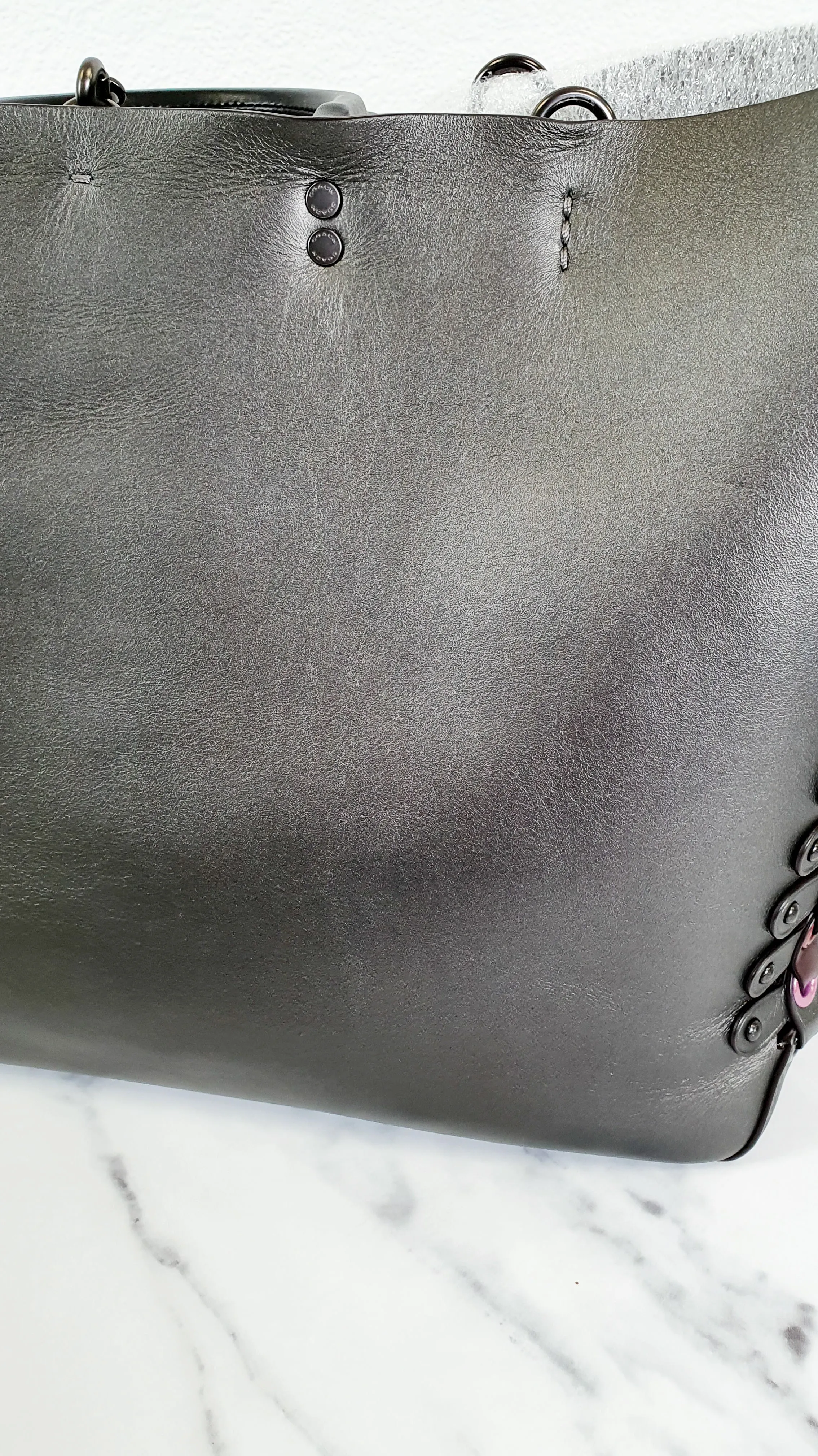 Coach 1941 Rogue Tote Bag With Links in Graphite Metallic Grey Smooth Leather Handbag Shoulder Bag - Coach 26887