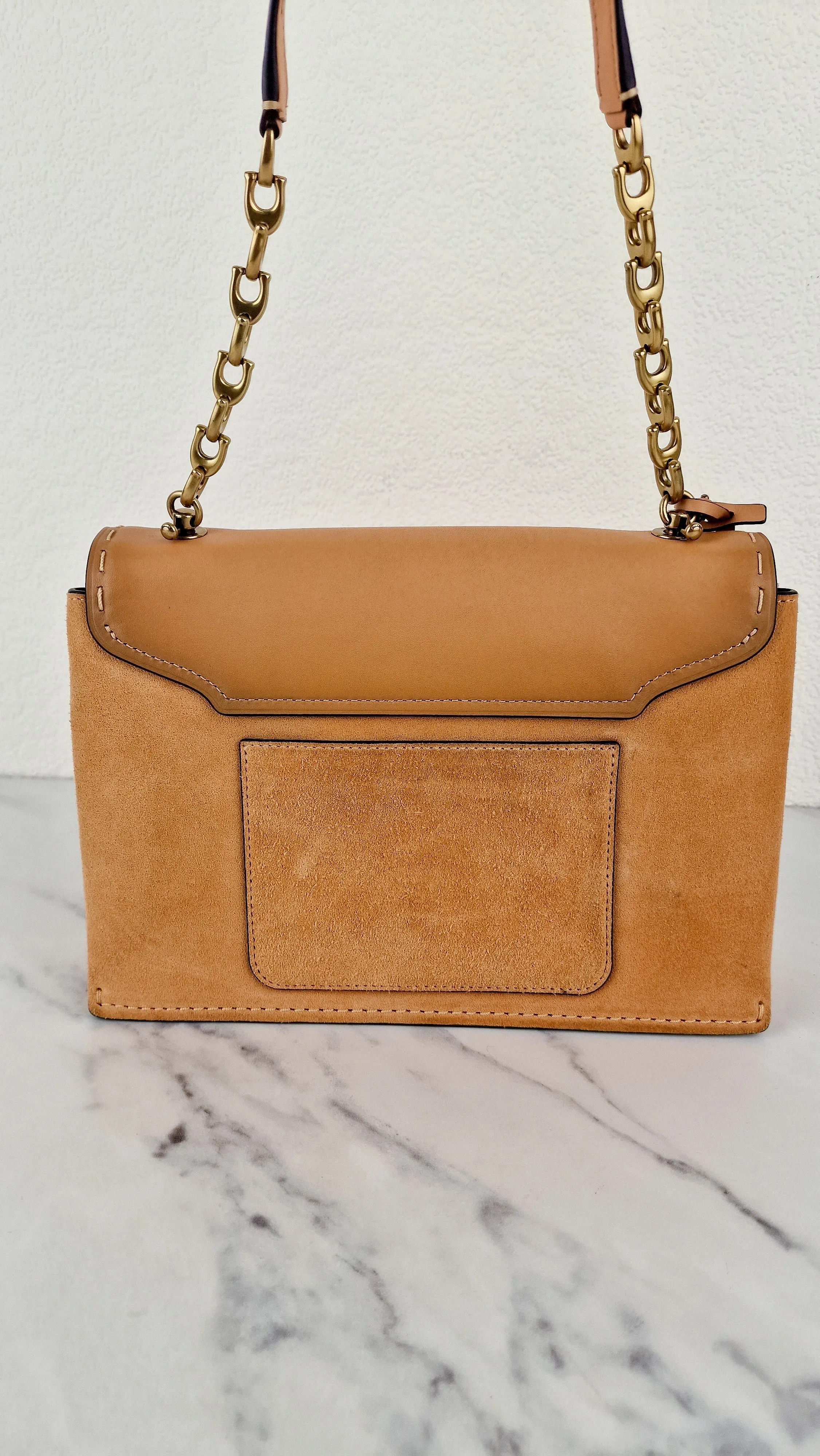 Coach 1941 Swagger Crossbody in Apricot Sand Orange Suede & Smooth Leather - Clutch Shoulder Bag- Coach 25833