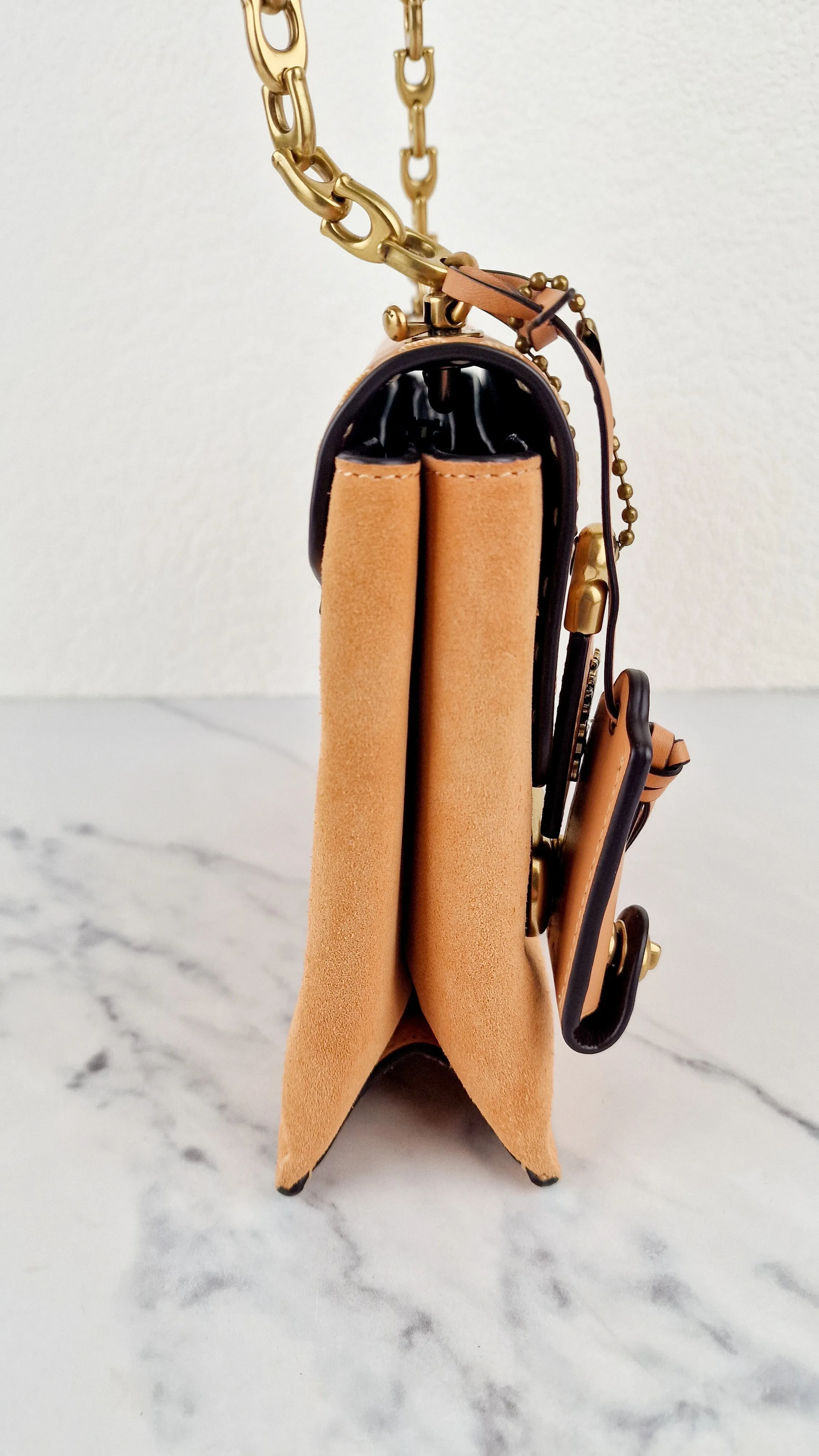 Coach 1941 Swagger Crossbody in Apricot Sand Orange Suede & Smooth Leather - Clutch Shoulder Bag- Coach 25833