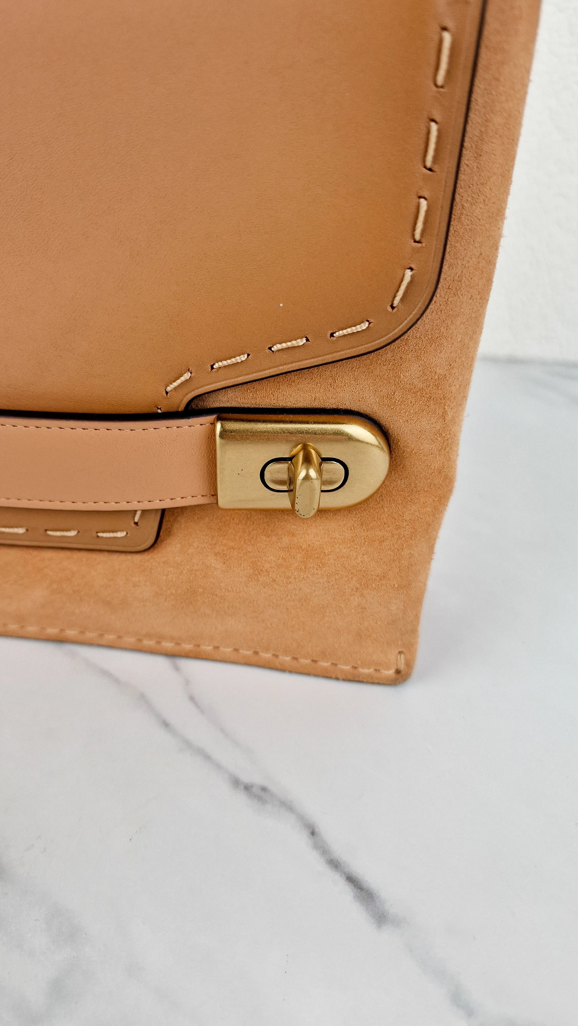 Coach 1941 Swagger Crossbody in Apricot Sand Orange Suede & Smooth Leather - Clutch Shoulder Bag- Coach 25833