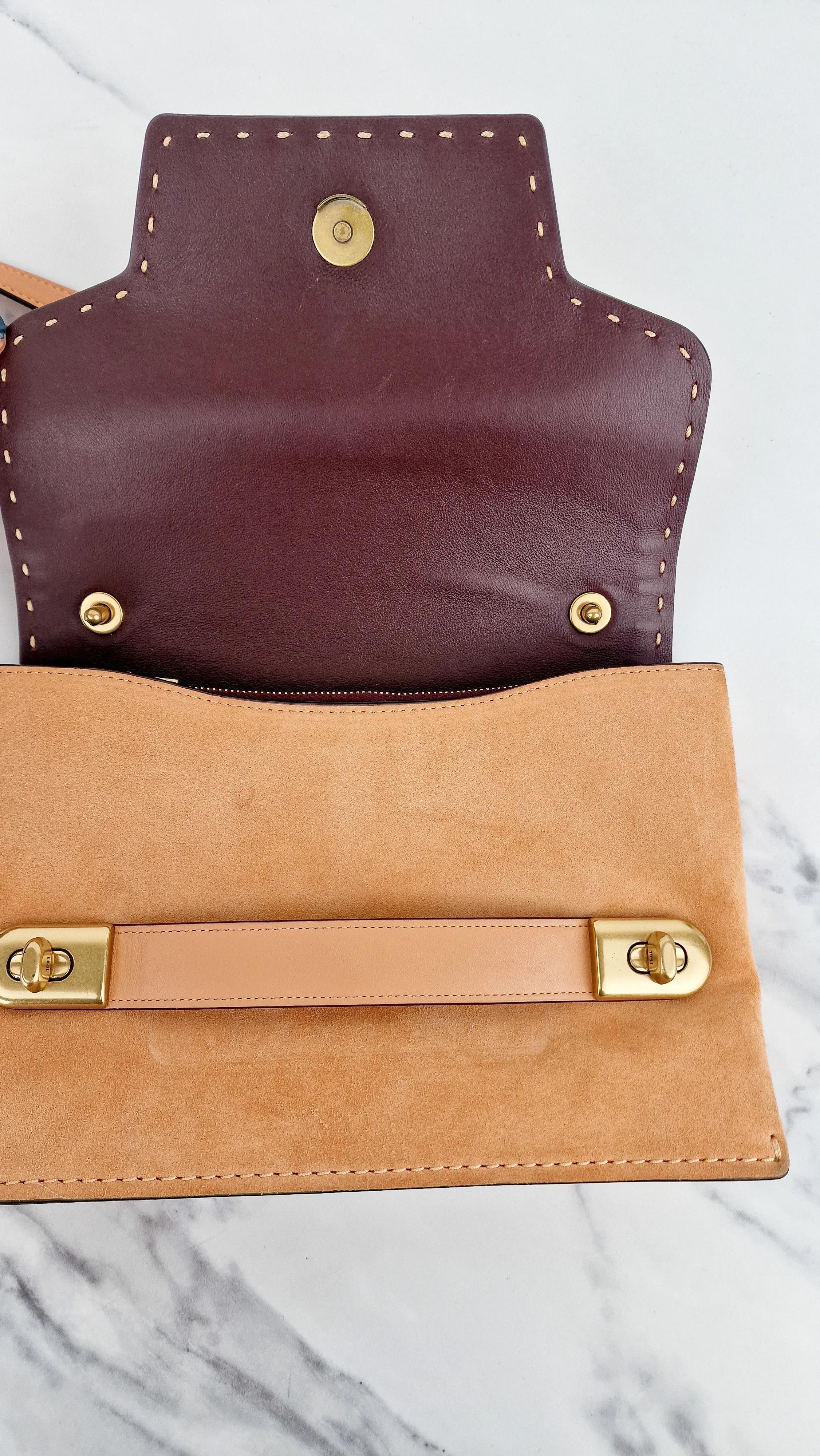 Coach 1941 Swagger Crossbody in Apricot Sand Orange Suede & Smooth Leather - Clutch Shoulder Bag- Coach 25833