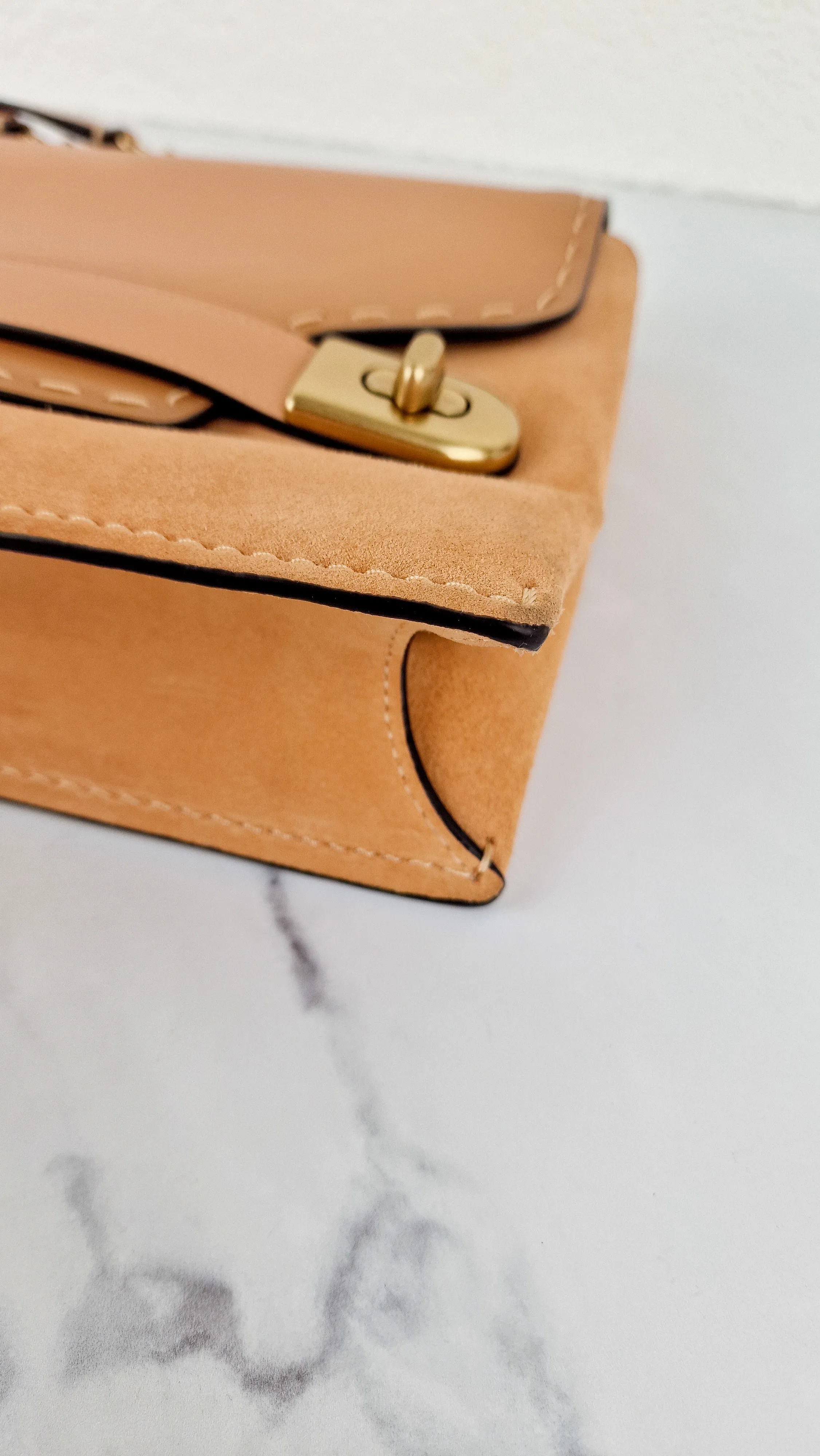 Coach 1941 Swagger Crossbody in Apricot Sand Orange Suede & Smooth Leather - Clutch Shoulder Bag- Coach 25833